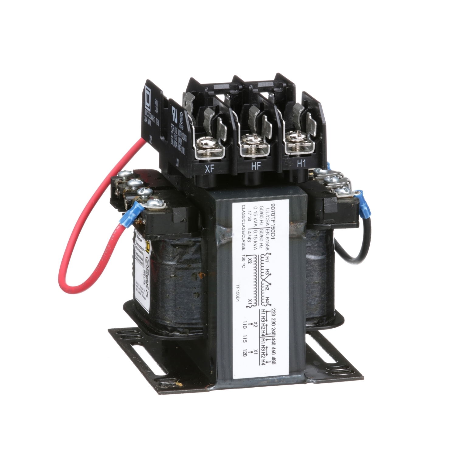9070TF150D1 Type TF Industrial Open Style Control Transformer, 240/480/230/460/220/440 V AC Primary, 110/115/120 VAC Secondary, 150 VA Power Rating, 50/60 Hz, 1 Phase