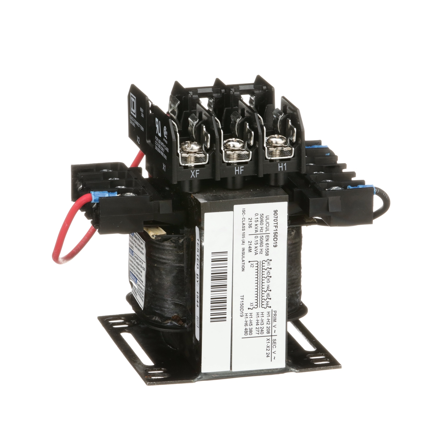 9070TF150D19 Type TF Control Transformer, 208/240/277/380/480 V Primary, 24 V Secondary, 150 VA Power Rating, 1 Phase