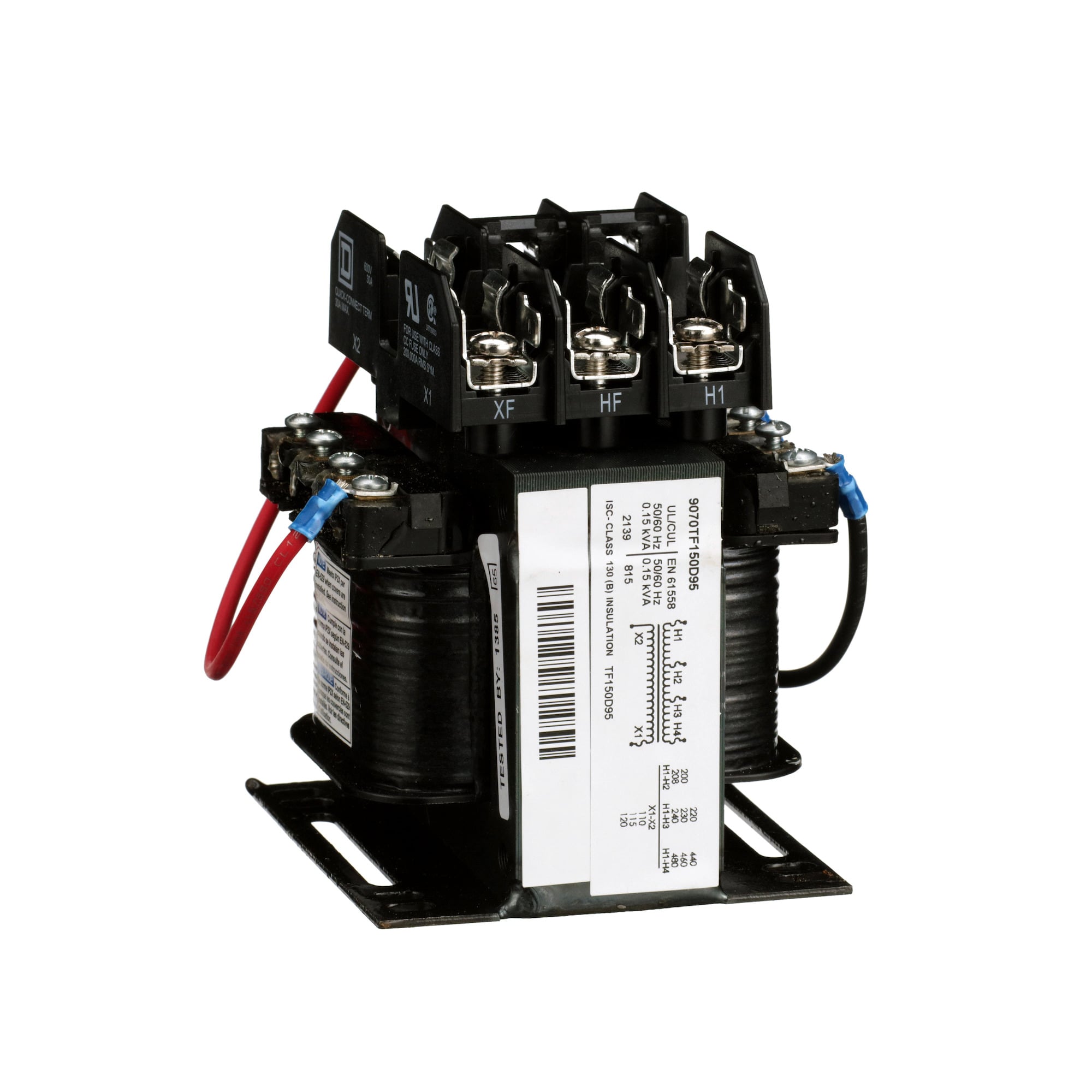 9070TF150D95 Type TF Control Transformer, 200/230/460 V AC Primary, 115 VAC Secondary, 150 VA Power Rating, 50/60 Hz, 1 ph