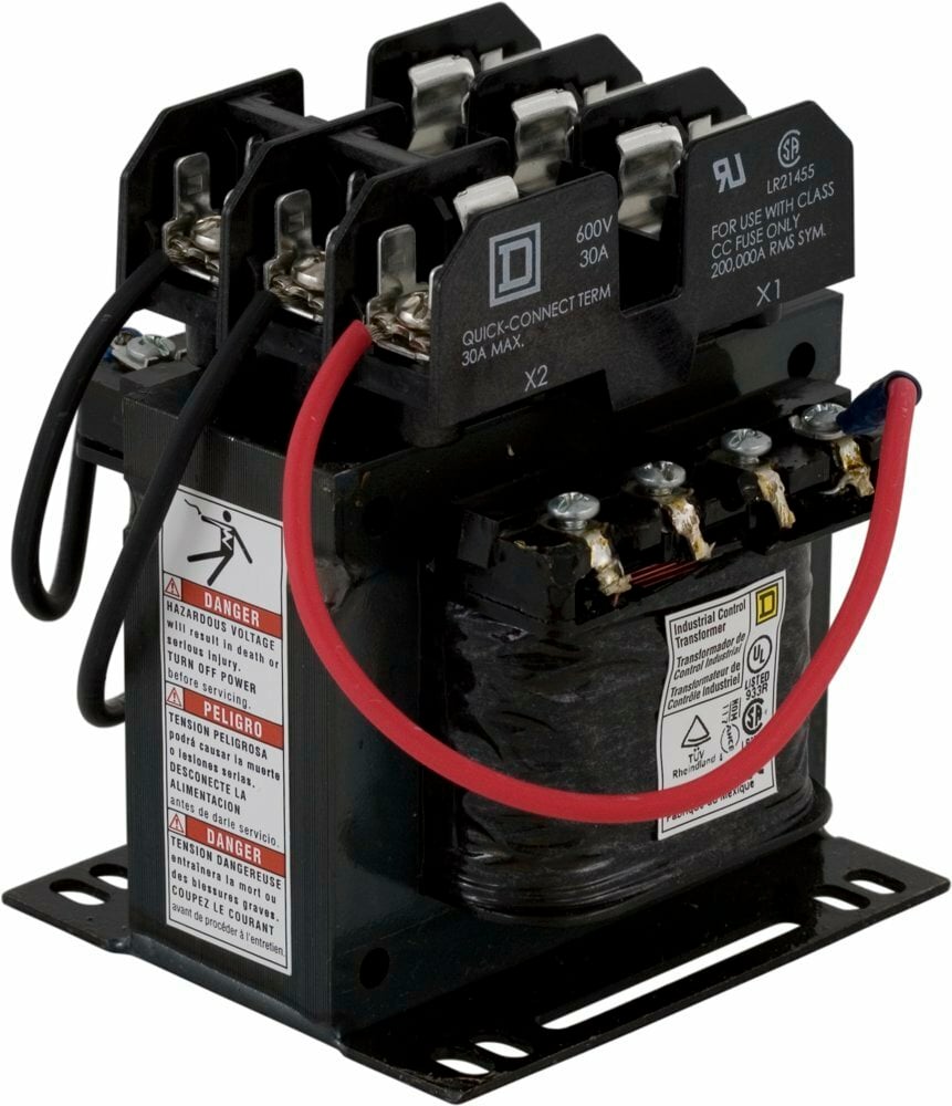 9070TF200D19 Type TF Control Transformer, 208/240/277/380/480 V Primary, 24 V Secondary, 200 VA Power Rating, 1 Phase