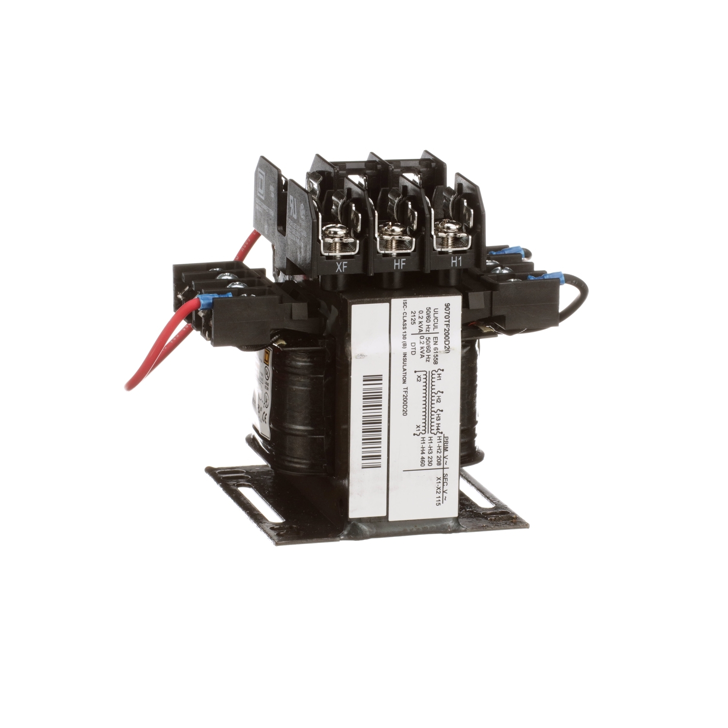 9070TF200D20 Type TF Industrial Control Transformer, 208/230/460 V AC Primary, 115 V Secondary, 200 VA Power Rating, 1 Phase