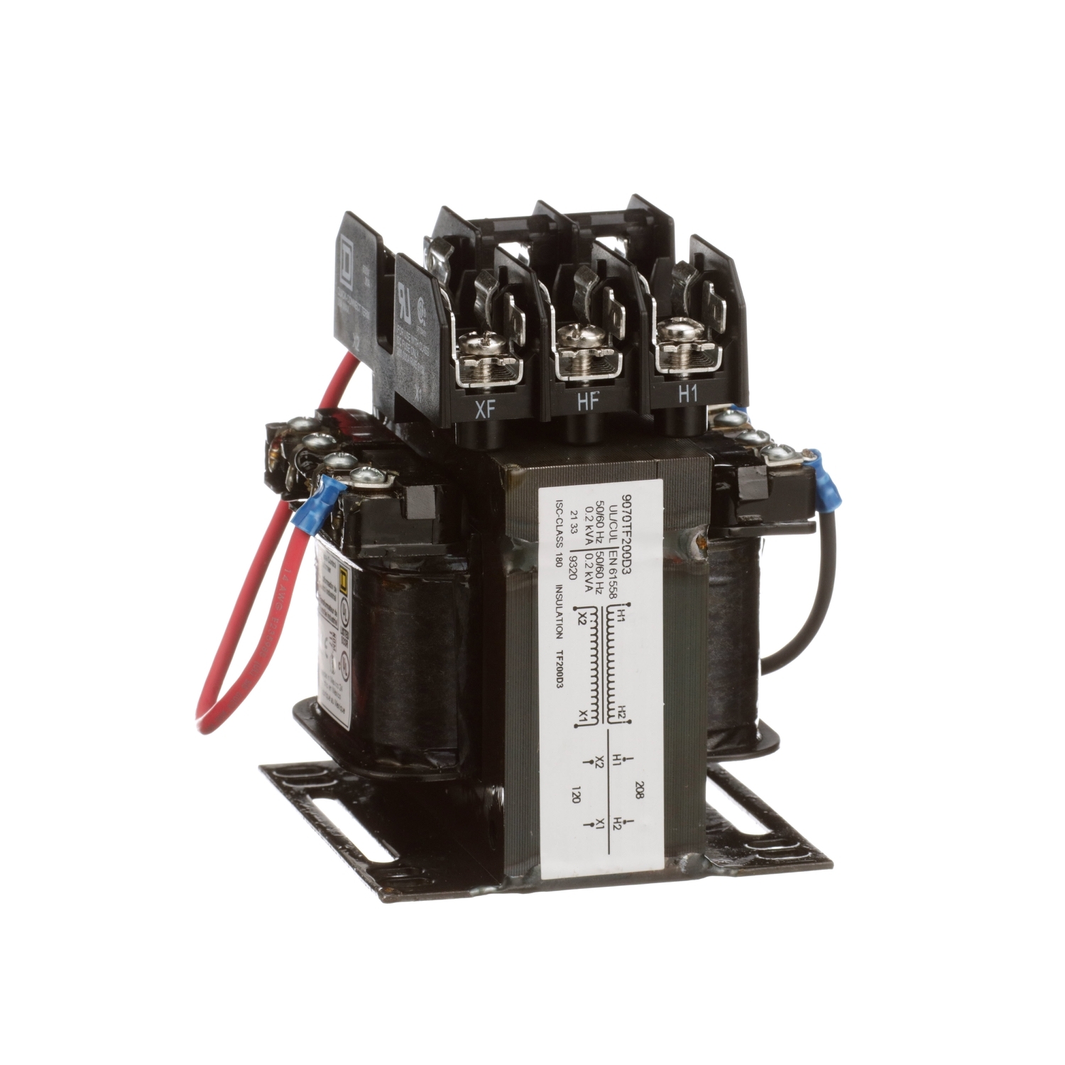 9070TF200D3 Type TF Control Transformer, 208 V Primary, 120 V Secondary, 200 VA Power Rating, 1 Phase