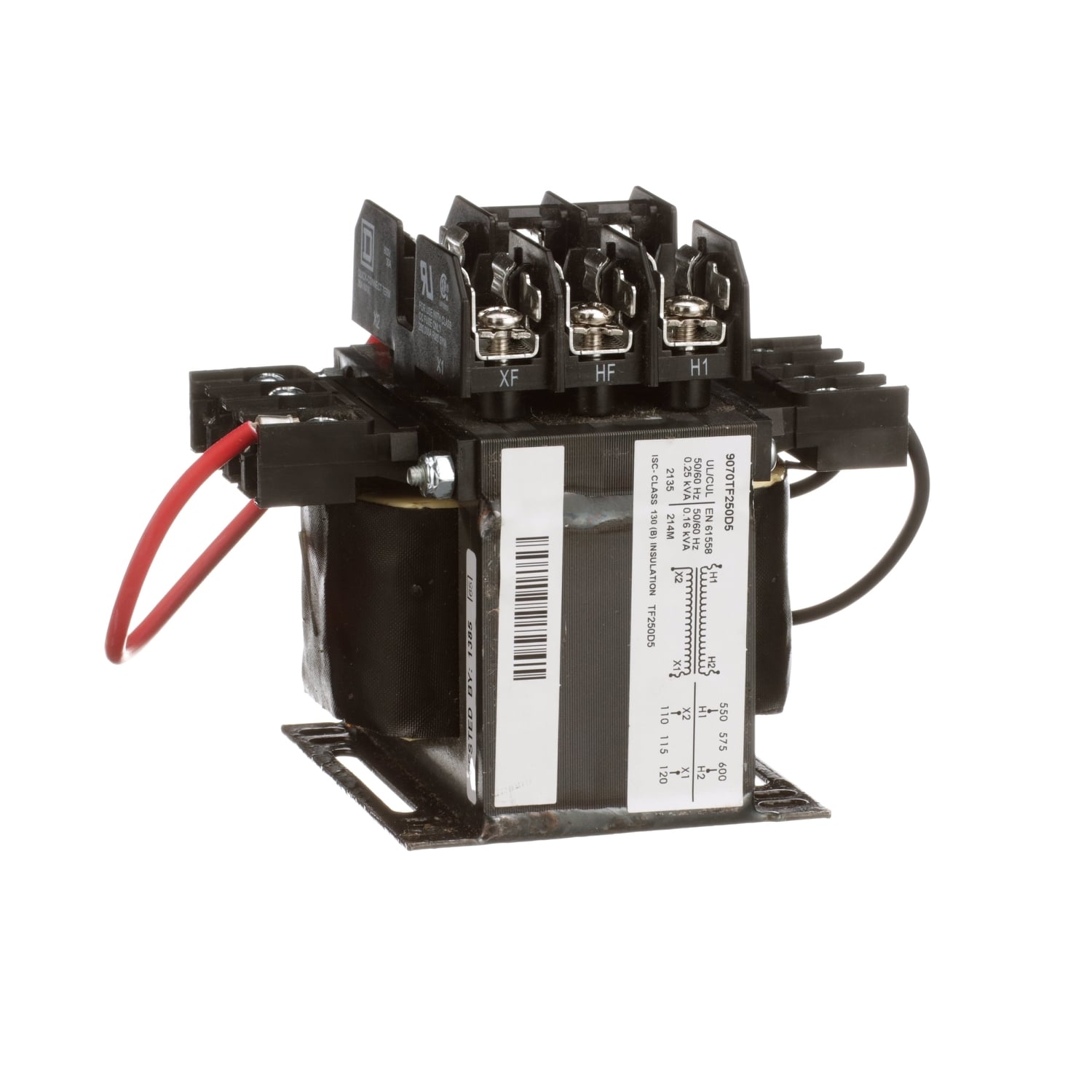 9070TF250D5 Type TF Open Style Control Transformer, 550/575/600 V AC Primary, 110/115/120 VAC Secondary, 250 VA Power Rating, 50/60 Hz, 1 Phase