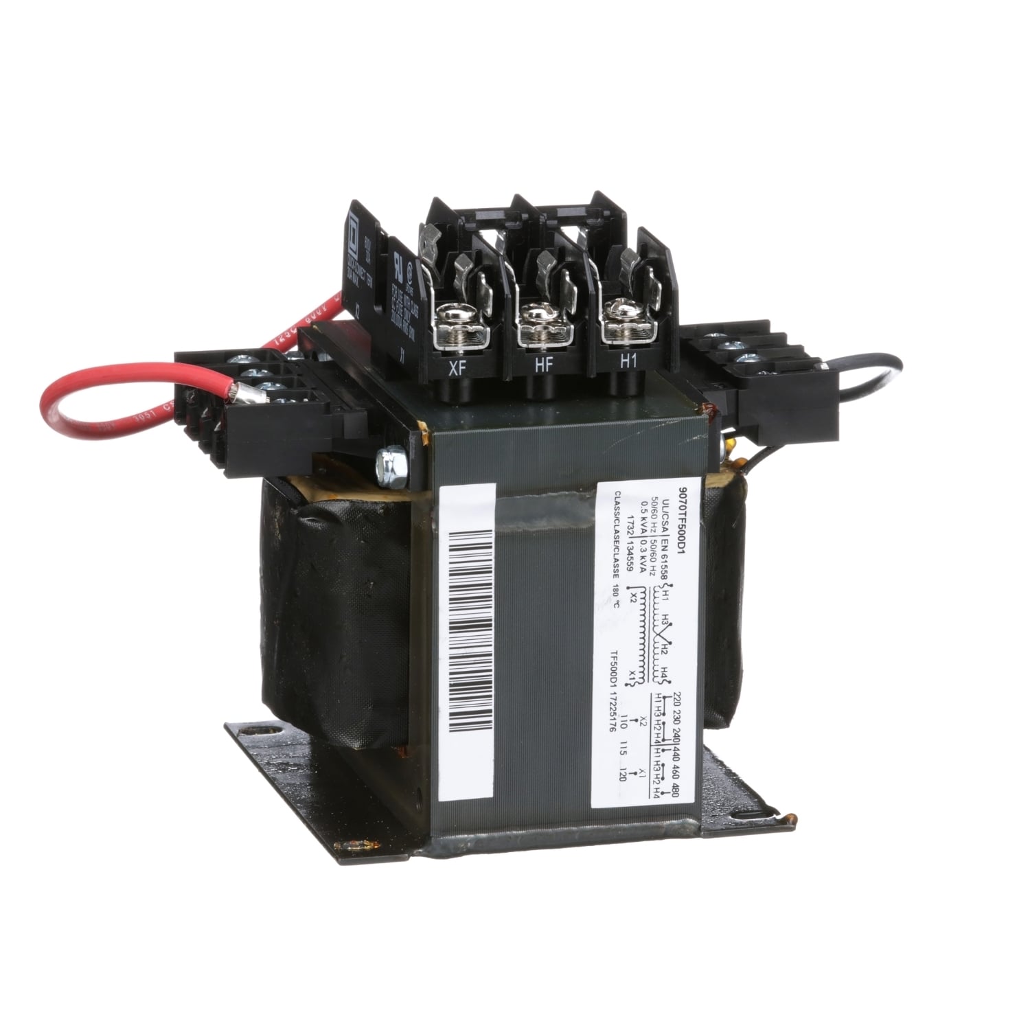 9070TF500D1 Type TF Industrial Open Style Control Transformer, 240/480/230/460/220/440 V AC Primary, 110/115/120 VAC Secondary, 500 VA Power Rating, 50/60 Hz, 1 Phase