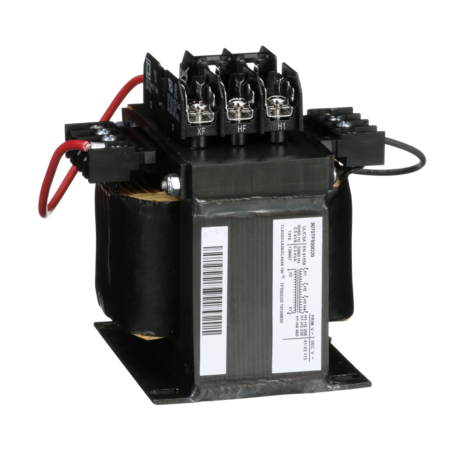 9070TF500D20 Type TF Industrial Control Transformer, 208/230/460 V AC Primary, 115 VAC Secondary, 500/300 VA Power Rating, 50/60 Hz, 1 Phase