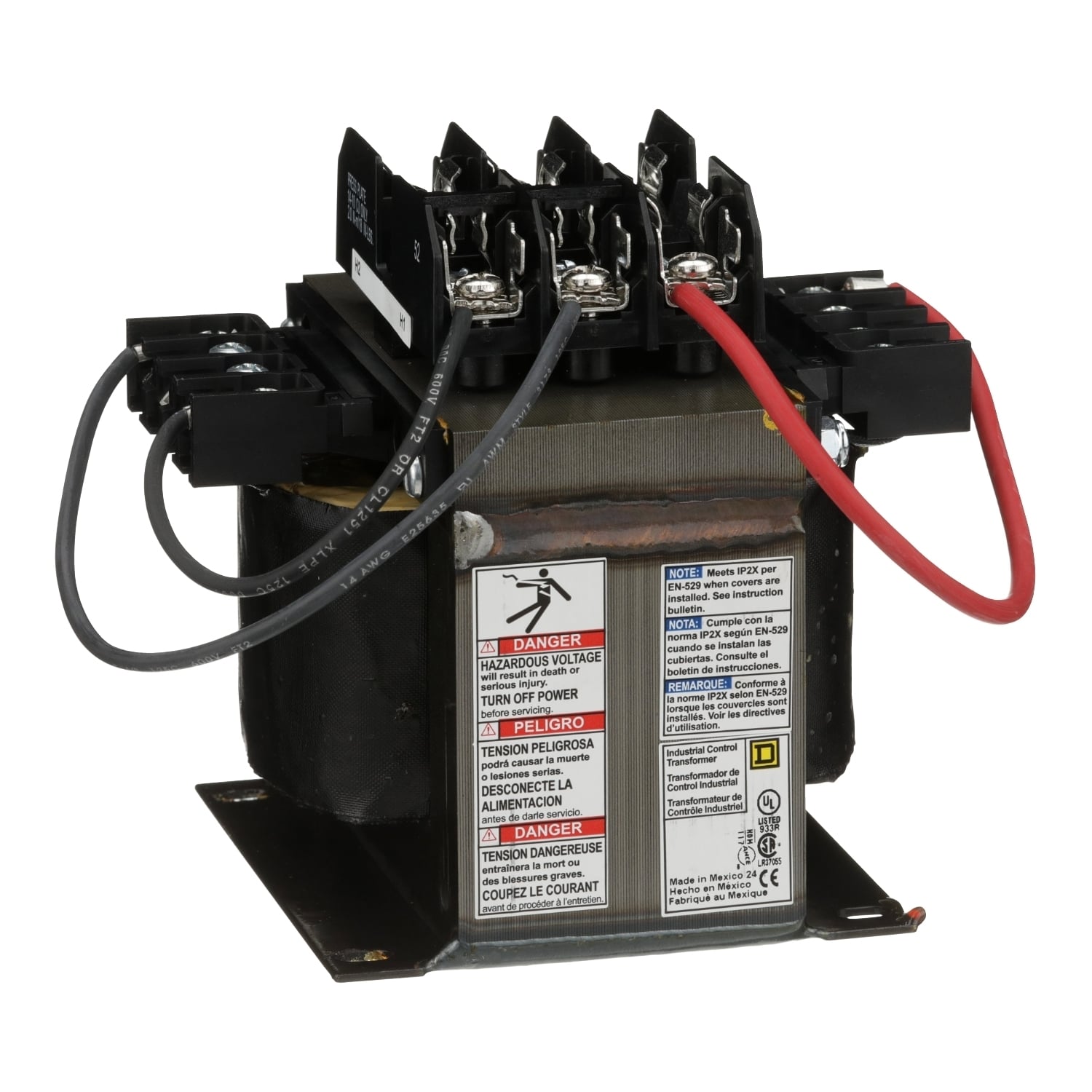 9070TF500D5 Type TF Open Style Control Transformer, 550/575/600 V AC Primary, 110/115/120 VAC Secondary, 500 VA Power Rating, 50/60 Hz, 1 Phase