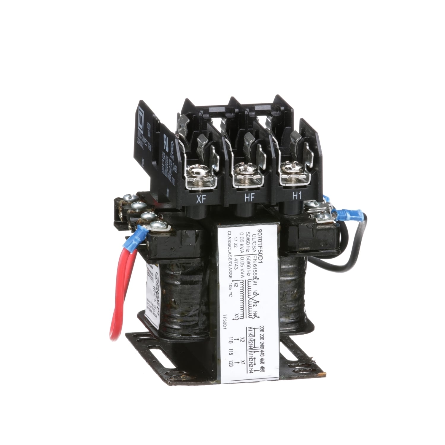 9070TF50D1 Type TF Industrial Open Style Control Transformer, 240/480 V AC Primary, 120 VAC Secondary, 50 VA Power Rating, 50/60 Hz, 1 Phase