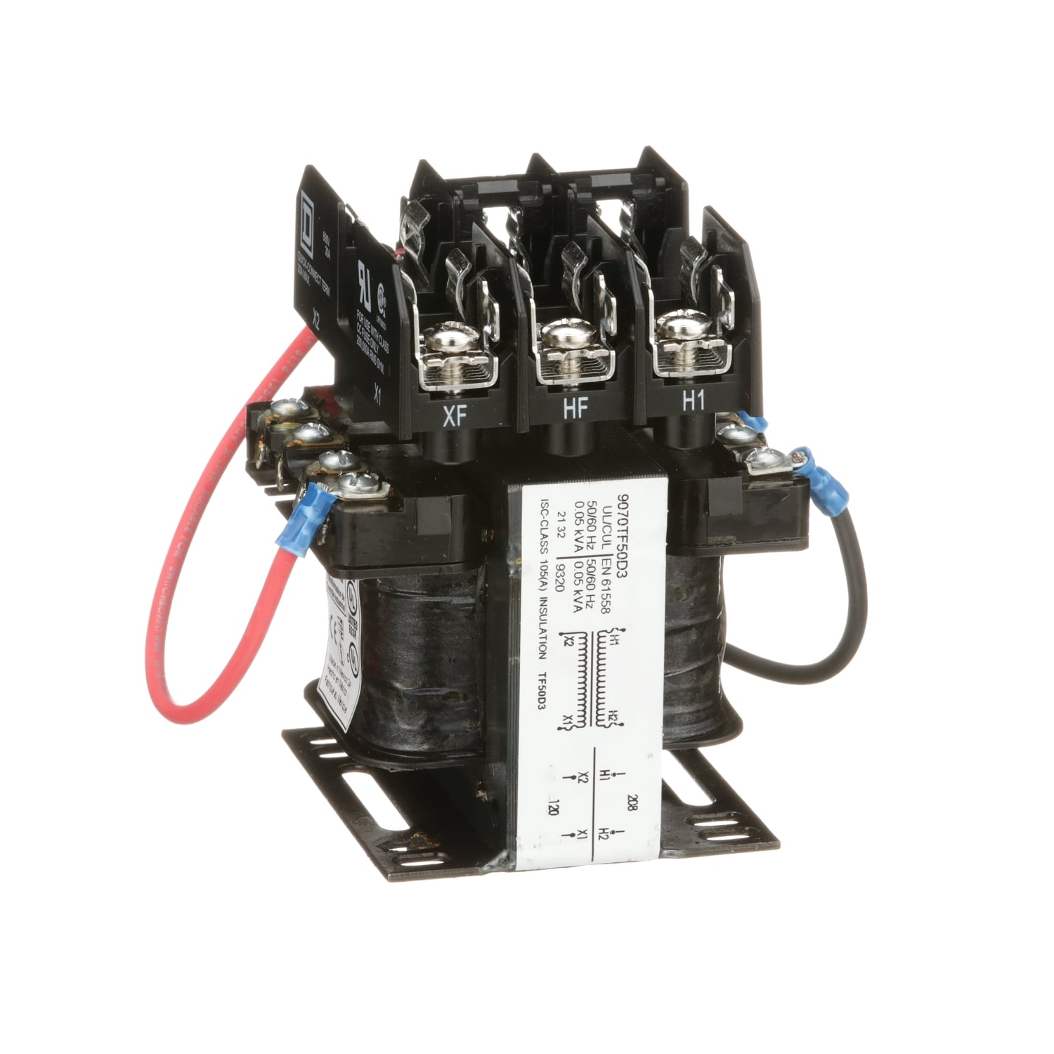 9070TF50D3 Type TF Industrial Control Transformer, 208 V AC Primary, 120 VAC Secondary, 50 VA Power Rating, 50/60 Hz, 1 Phase