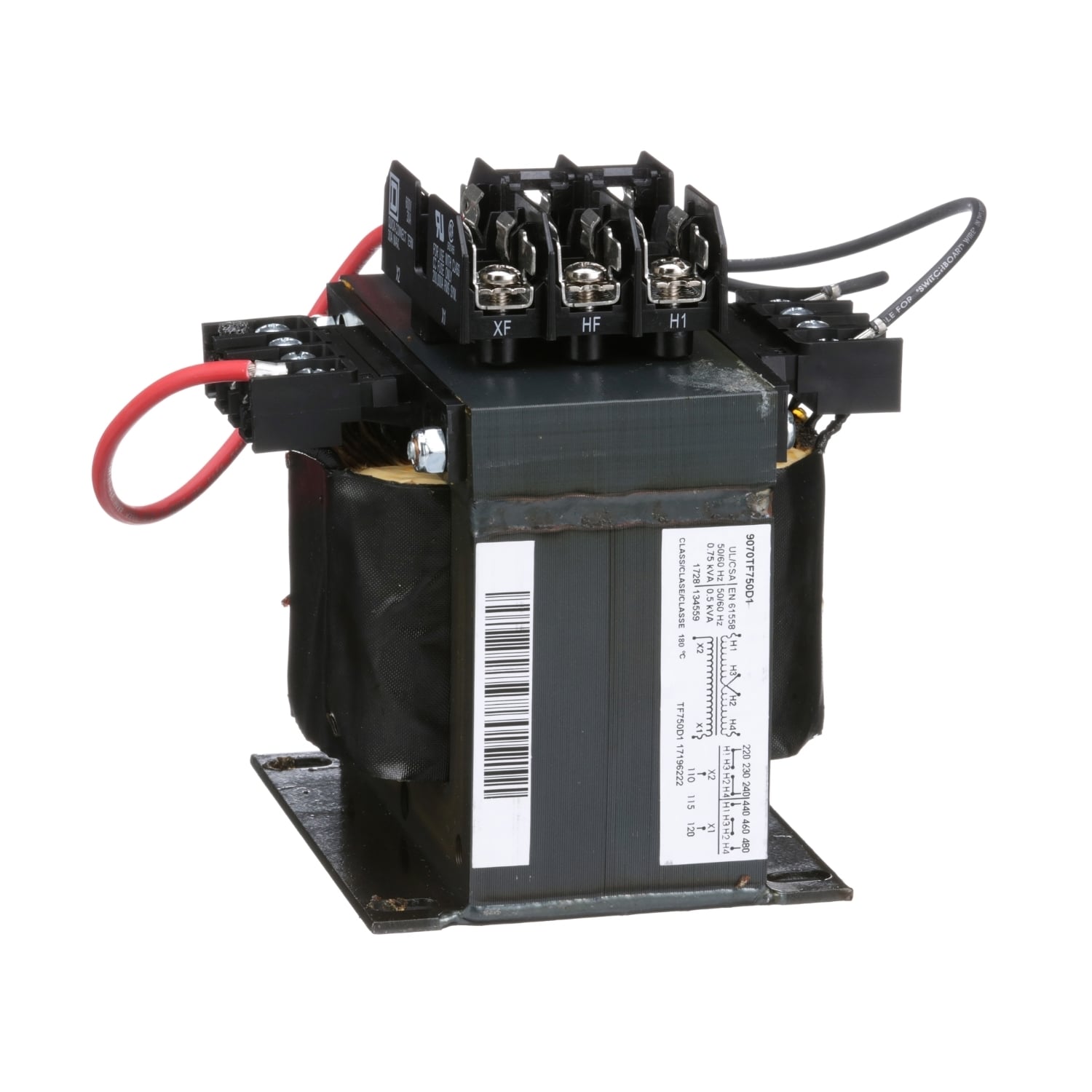 9070TF750D1 Type TF Industrial Open Style Control Transformer, 240/480/230/460/220/440 V AC Primary, 110/115/120 VAC Secondary, 750 VA Power Rating, 50/60 Hz, 1 Phase