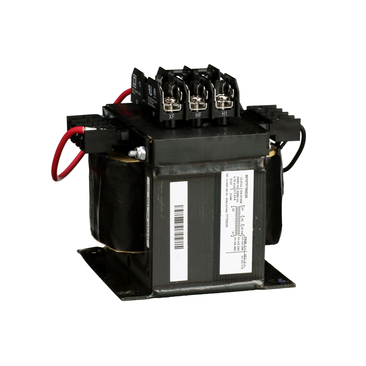 9070TF750D20 Type TF Industrial Control Transformer, 208/230/460 V Primary, 115 V Secondary, 750 VA Power Rating, 1 Phase