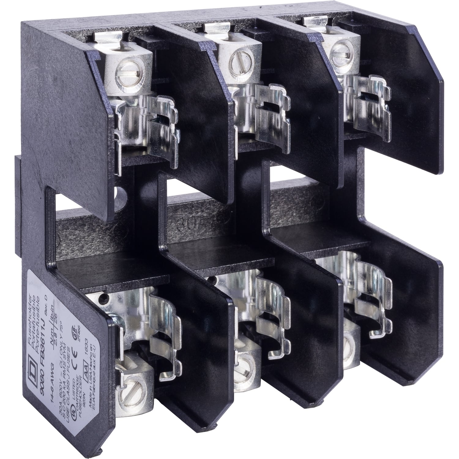 9080FB3611J Type FB Fuse Holder, 600 V AC/DC, 30 A, Class: J, 14 to 2 AWG Wire, 3 Poles