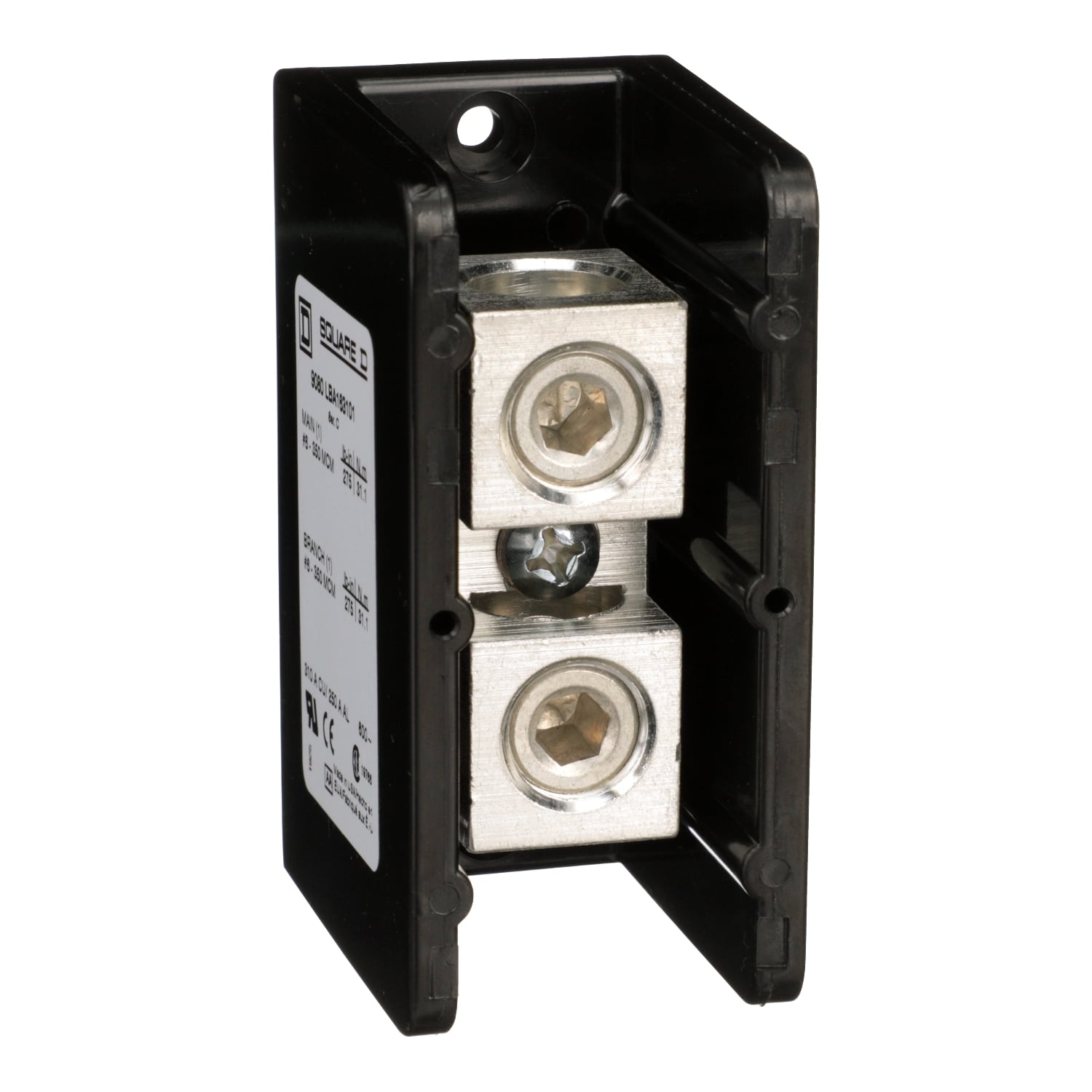 9080LBA163101 TeSys Linergy General Purpose Linergy Standard Power Distribution Block, 600 V AC/DC, 250/310 A, 1 Poles, 6 AWG to 350 kcmil Al/Cu Wire, Phenolic