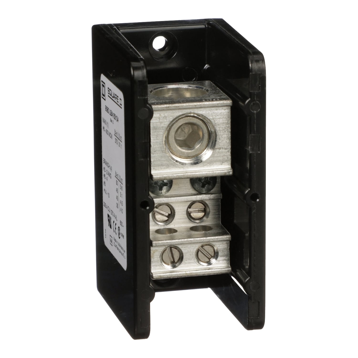 9080LBA163104 Linergy 1-Pole Standard Power Distribution Block, 600 V AC, 270/335 A, 1 Poles, 6 AWG to 400 kcmil/14 to 2 AWG Wire, Phenolic