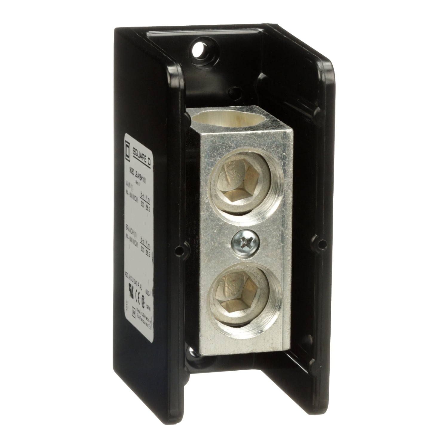 9080LBA164101 TeSys Linergy General Purpose Linergy Standard Power Distribution Block, 600 V AC/DC, 340/420 A, 1 Poles, 4 AWG to 600 kcmil Al/Cu Wire, Phenolic