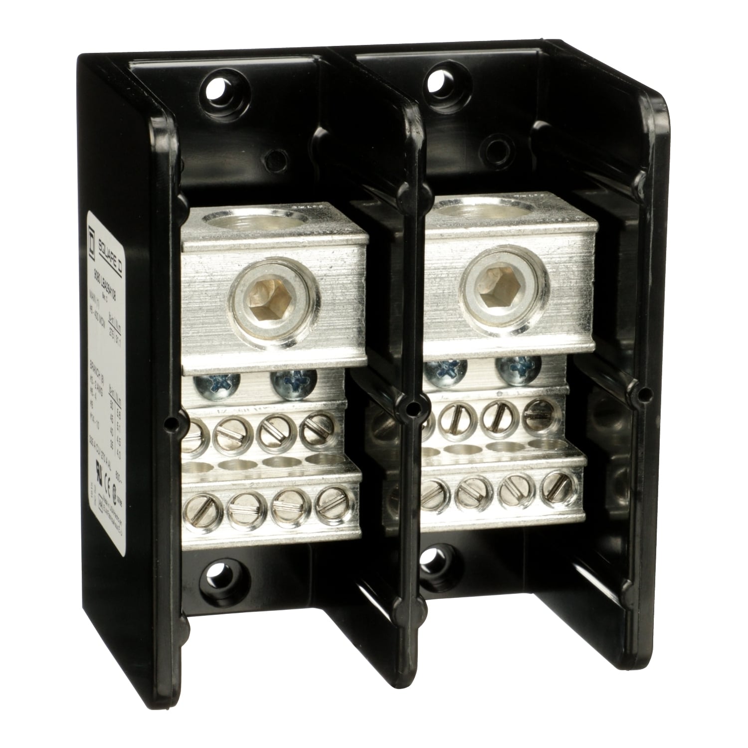 9080LBA264108 Linergy Multi-Pole Power Distribution Block, 600 V AC/DC, 270/335 A, 2 Poles, 14 to 2 AWG, 4 AWG to 600 kcmil Wire, Phenolic