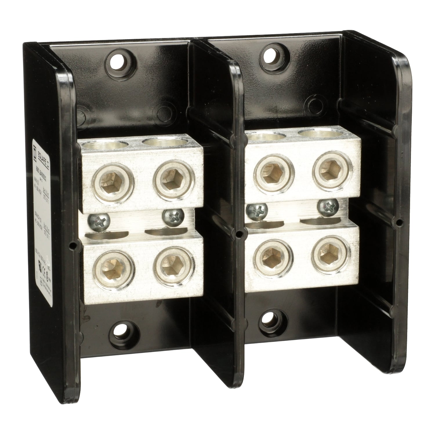 9080LBA265202 Linergy Multi-Pole Power Distribution Block, 600 V AC/DC, 620/500 A, 2 Poles, 6 AWG to 350 kcmil Wire, Phenolic