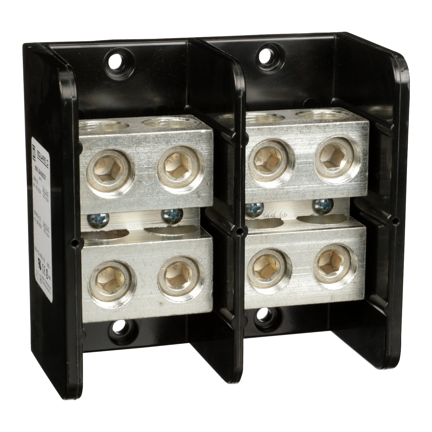 9080LBA2652021 Multi-Pole Distribution Block, 600 V AC/DC, 620/760 A, 2 Poles, 4 AWG to 500 kcmil Al/Cu Wire, Phenolic