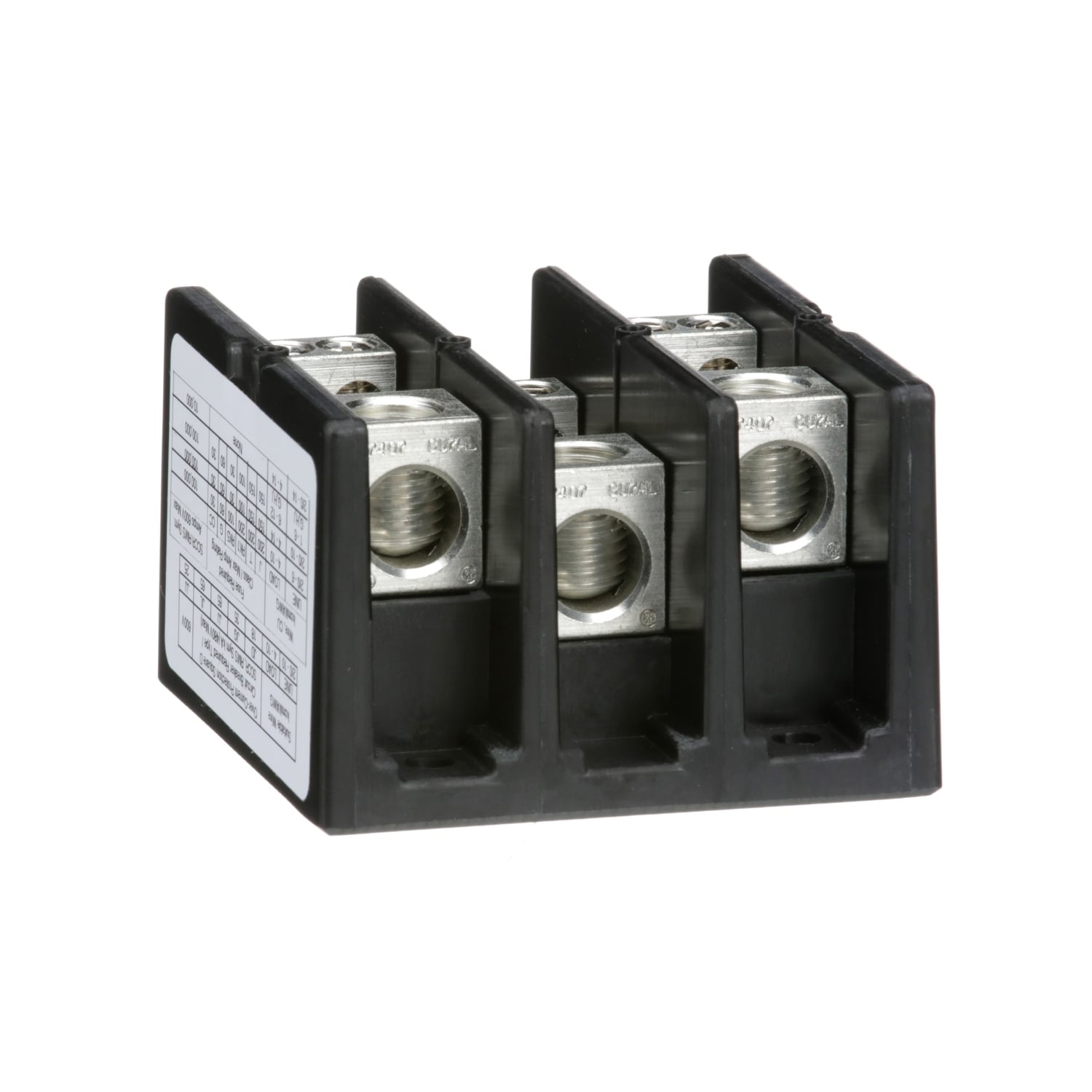 9080LBA362104 TeSys Standard Multi-Pole Power Distribution Block, 600 V AC/DC, 135/175 A, 3 Poles, 14 to 2/0 AWG/14 to 4 AWG Wire, Phenolic