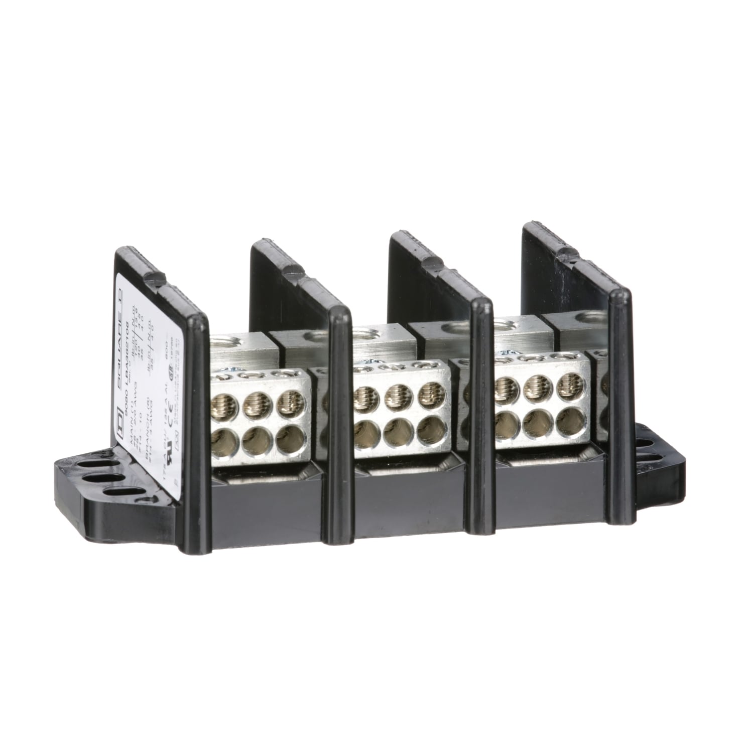 9080LBA362106 TeSys Standard Multi-Pole Multi-Pole Power Distribution Block, 600 V AC/DC, 135/175 A, 3 Poles, (1) 14 to 2/0 AWG/(6) 14 to 4 AWG Wire, Phenolic