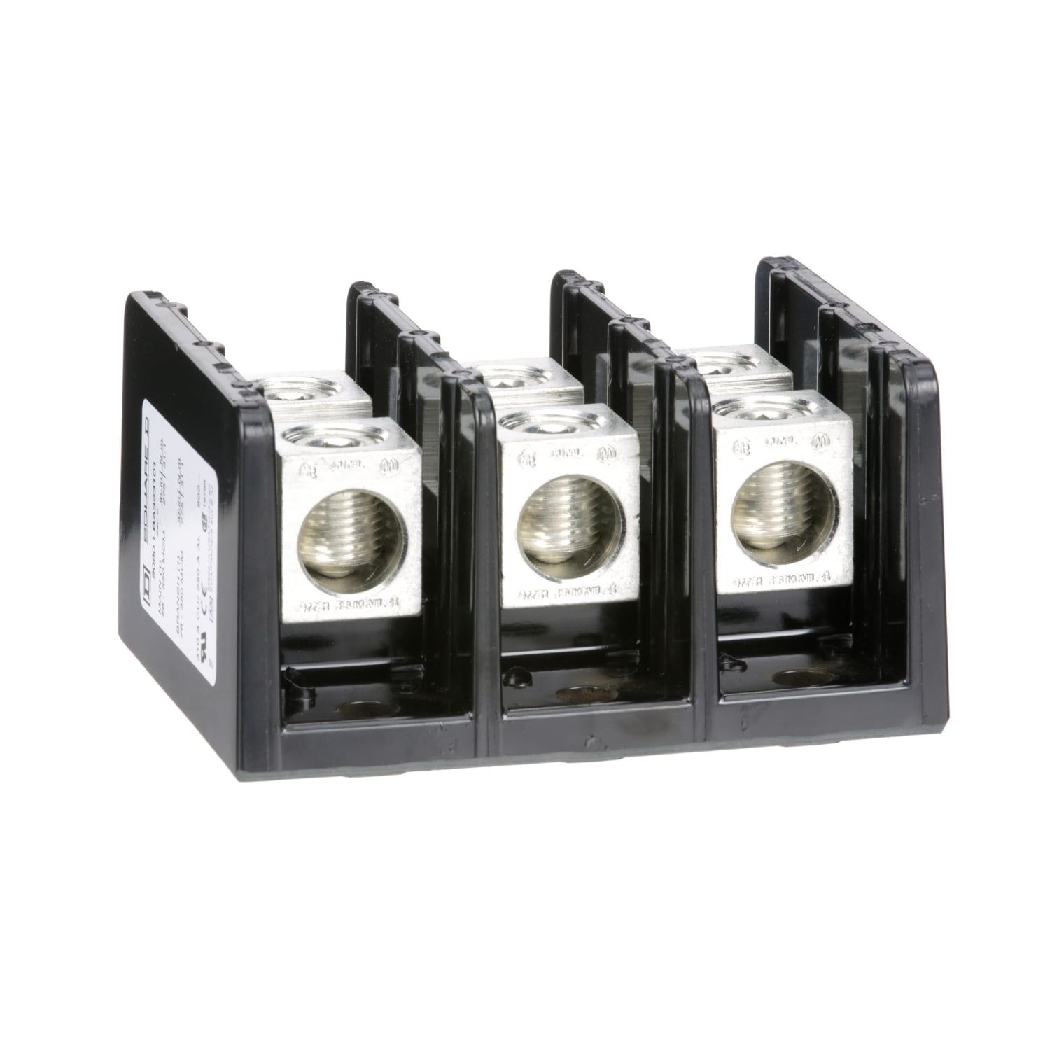 9080LBA363101 TeSys Standard Multi-Pole Power Distribution Block, 600 V AC/DC, 250/310 A, 3 Poles, 6 AWG to 350 kcmil Wire, Phenolic