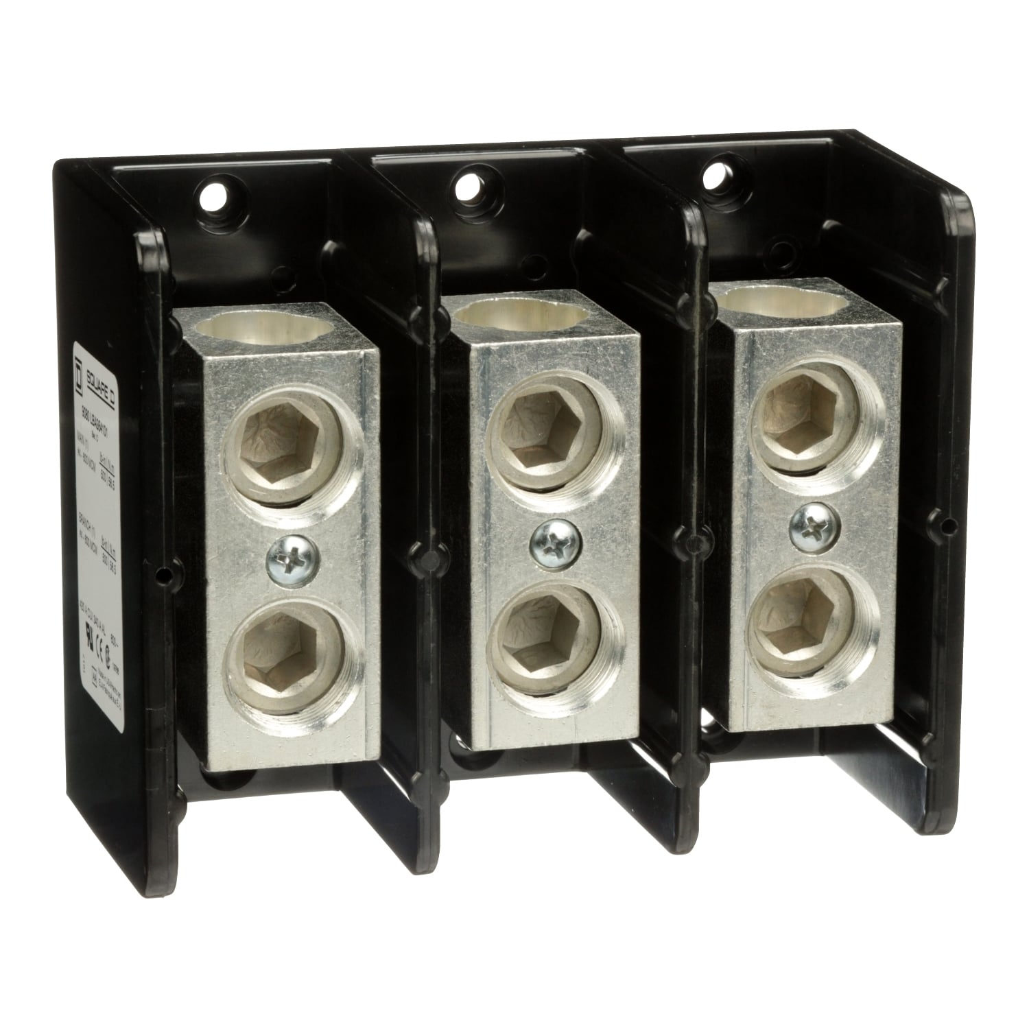 9080LBA364101 TeSys Linergy General Purpose Linergy Standard Multi-Pole Power Distribution Block, 600 V AC/DC, 340/420 A, 3 Poles, 4 AWG to 600 kcmil Wire, Phenolic