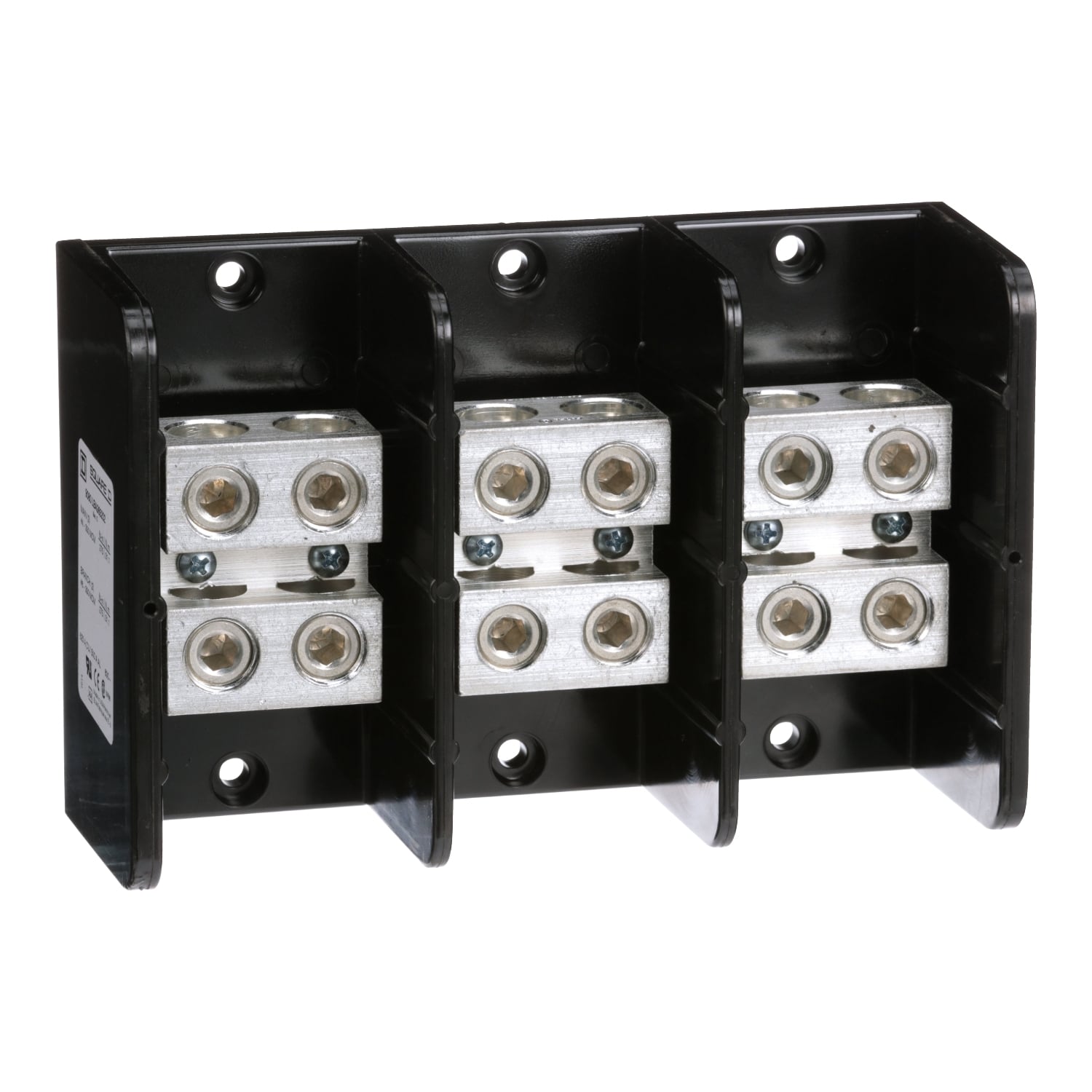 9080LBA365202 TeSys Linergy Linergy Multi-Pole Power Distribution Block, 600 V AC/DC, 500/620 A, 3 Poles, (2) 6 AWG to 350 kcmil Wire, Phenolic