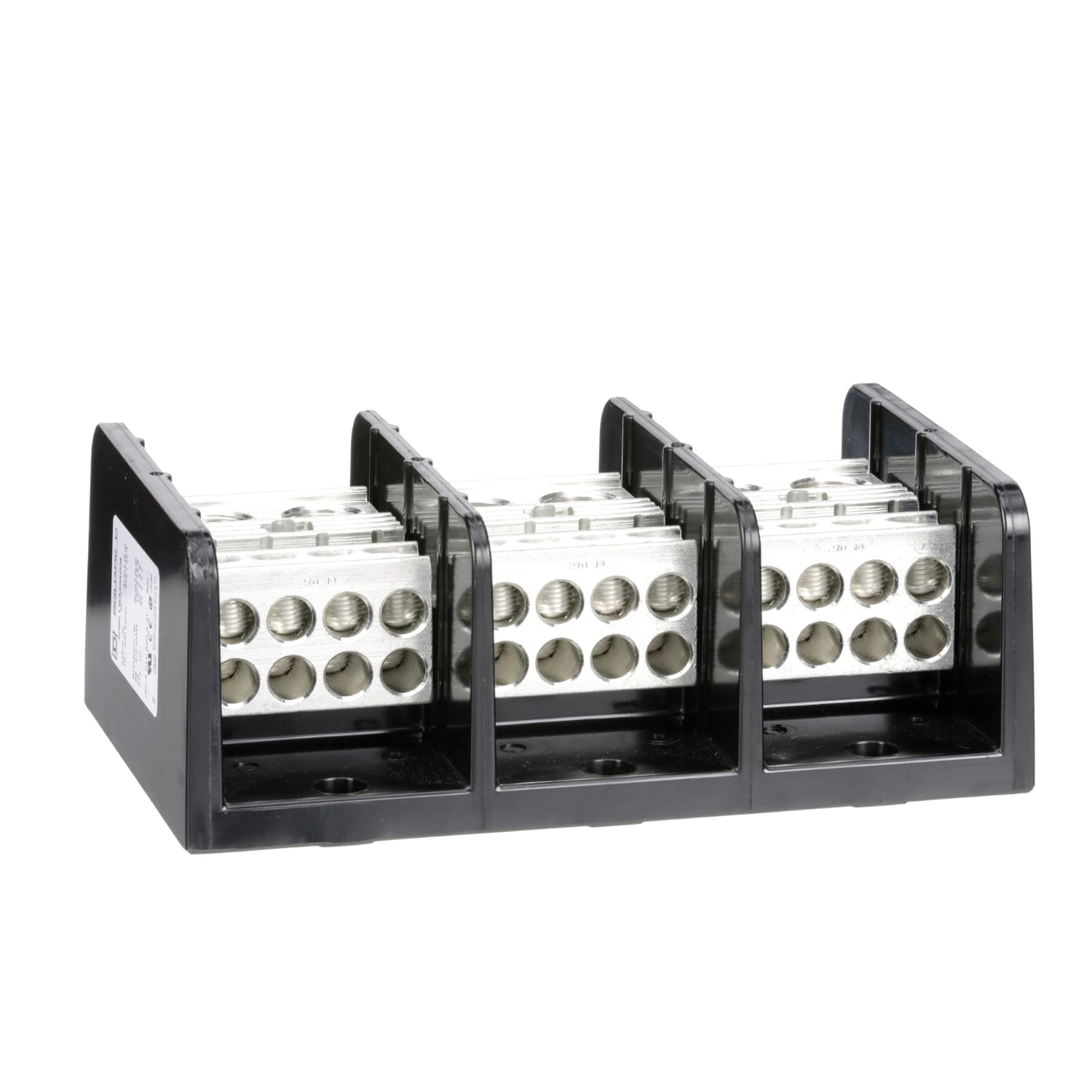 9080LBA365208 TeSys Standard Multi-Pole Power Distribution Block, 600 V AC/DC, 620/760 A, 3 Poles, (2) 4 AWG to 500 kcmil/(8) 14 to 2/0 AWG Wire, Phenolic