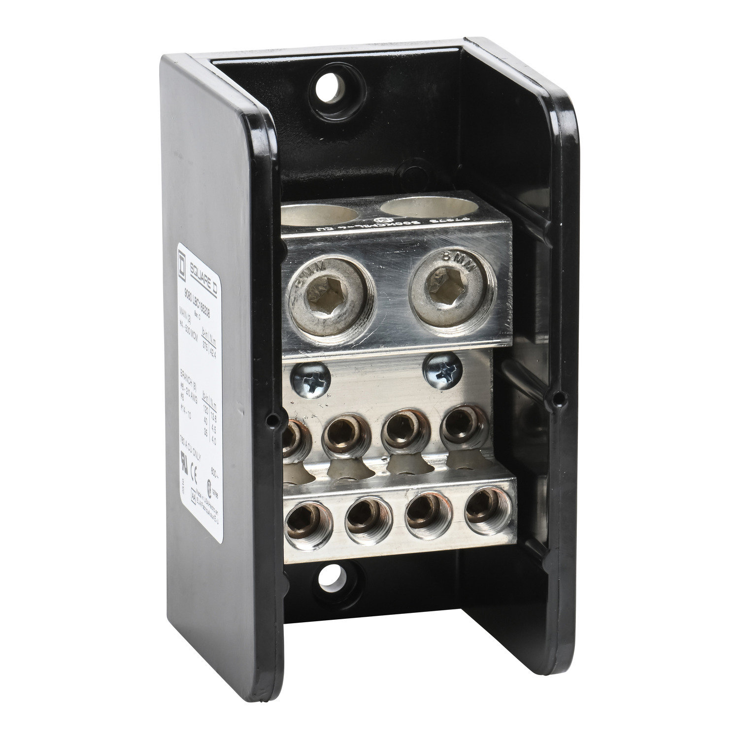 9080LBC165208 Power Distribution Block, 600 V AC/DC, 760 A, 1 Pole, 4 AWG to 500 kcmil Cu, 14 to 2/0 AWG Cu Wire, Phenolic