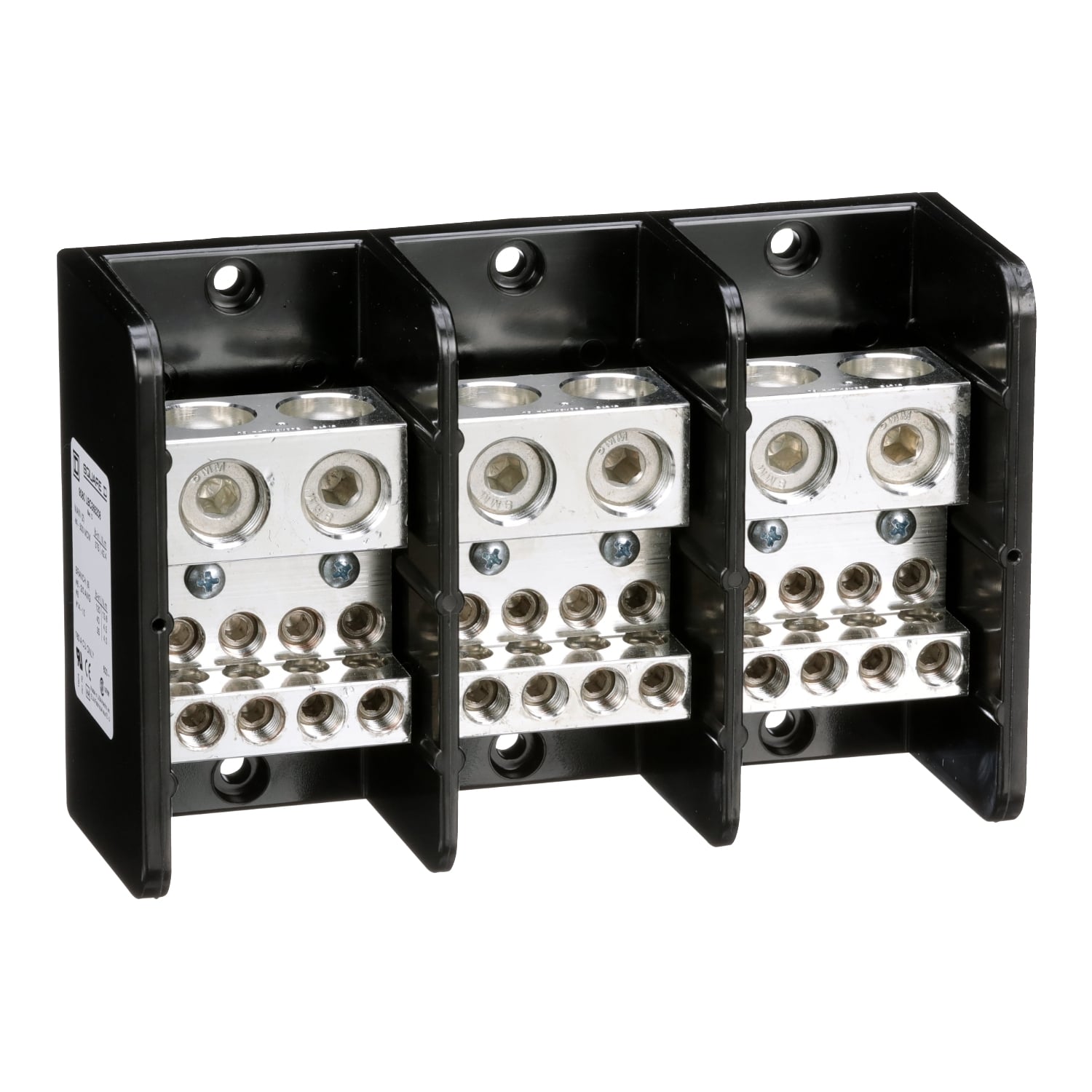 9080LBC365208 Linergy Multi-Pole Power Distribution Block, 600 V AC/DC, 760 A, 3 Poles, 14 to 2/0 AWG, 4 AWG to 500 kcmil Wire, Phenolic