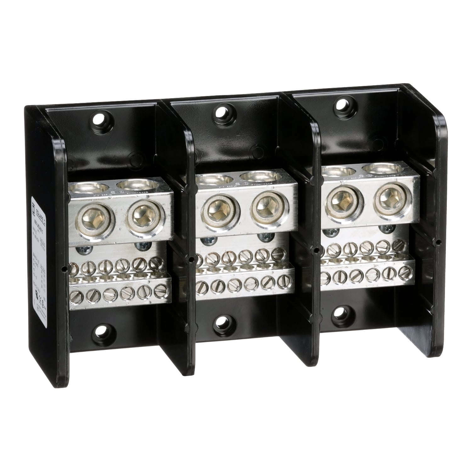 9080LBC365212 Linergy Multi-Pole Power Distribution Block, 600 V AC/DC, 760 A, 3 Poles, 4 AWG to 500 kcmil Cu, 14 to 2 AWG Cu Wire, Phenolic