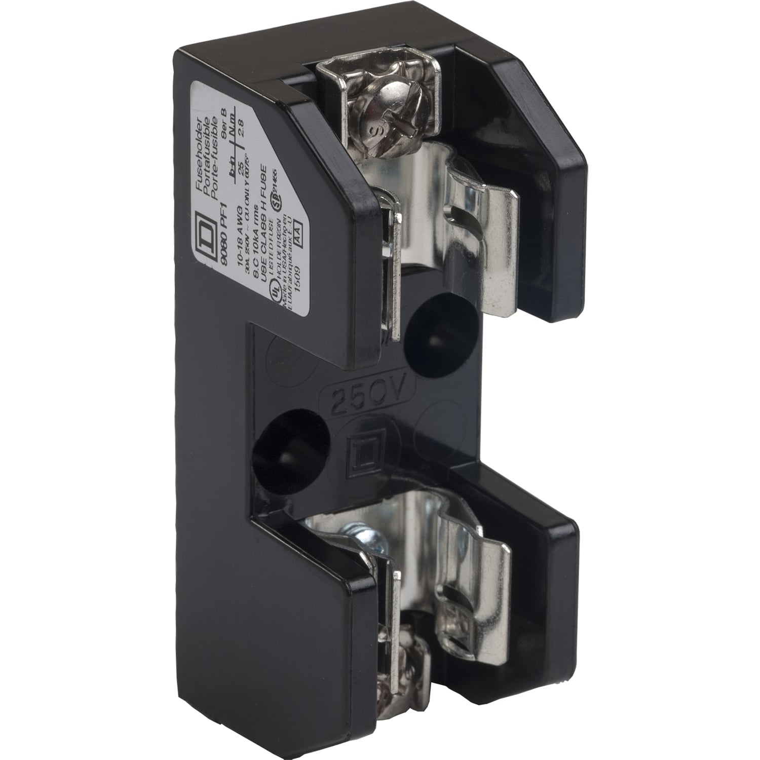 9080PF1 Terminal Block Fuse Holder, 250 V AC/DC, 30 A, Class: H/K, 18 to 10 AWG Wire, 1 Poles