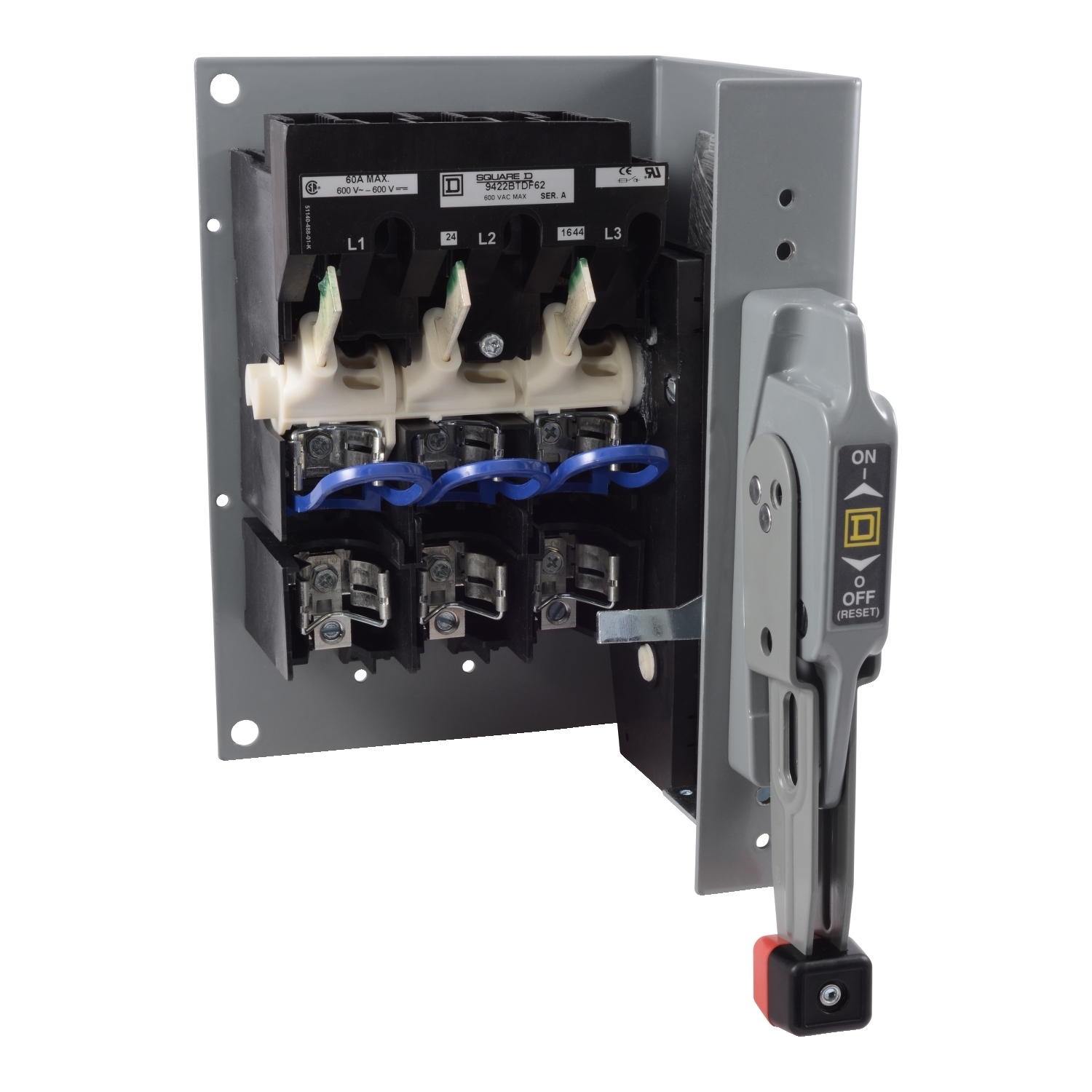 Operating mechanism, flange mounted, fixed depth assembly,60A, 600 V, fuseholder, switch mechanism, 6 inch handle
