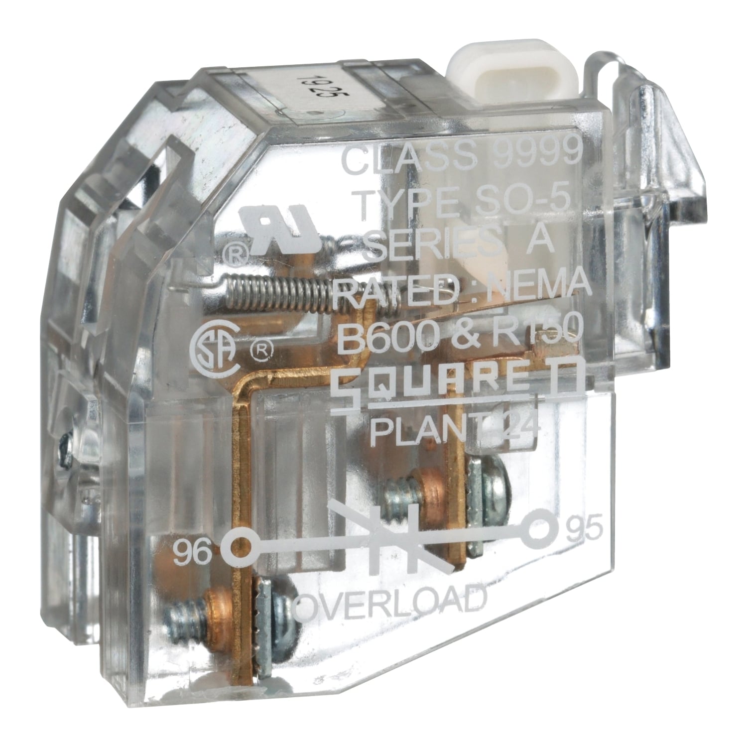 9999SO5 2-Pole Contact Unit, For Use With Type SA-SH NEMA 00 to 6, 600 V AC Melting Alloy Overload Relay Magnetic Starter, Polycarbonate