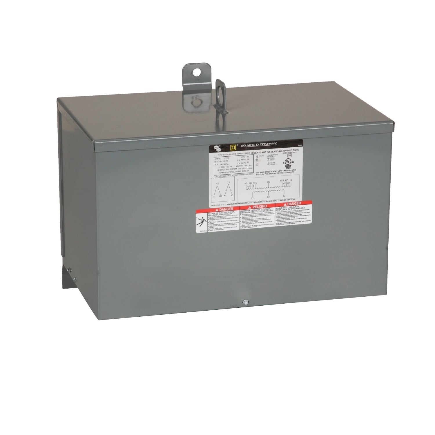 9T75F Dry Sealed Encapsulated General Purpose Transformer, 480 Delta V AC Primary, 480 Delta V AC Secondary, 9 kVA Power Rating, 60 Hz, 3 Phase