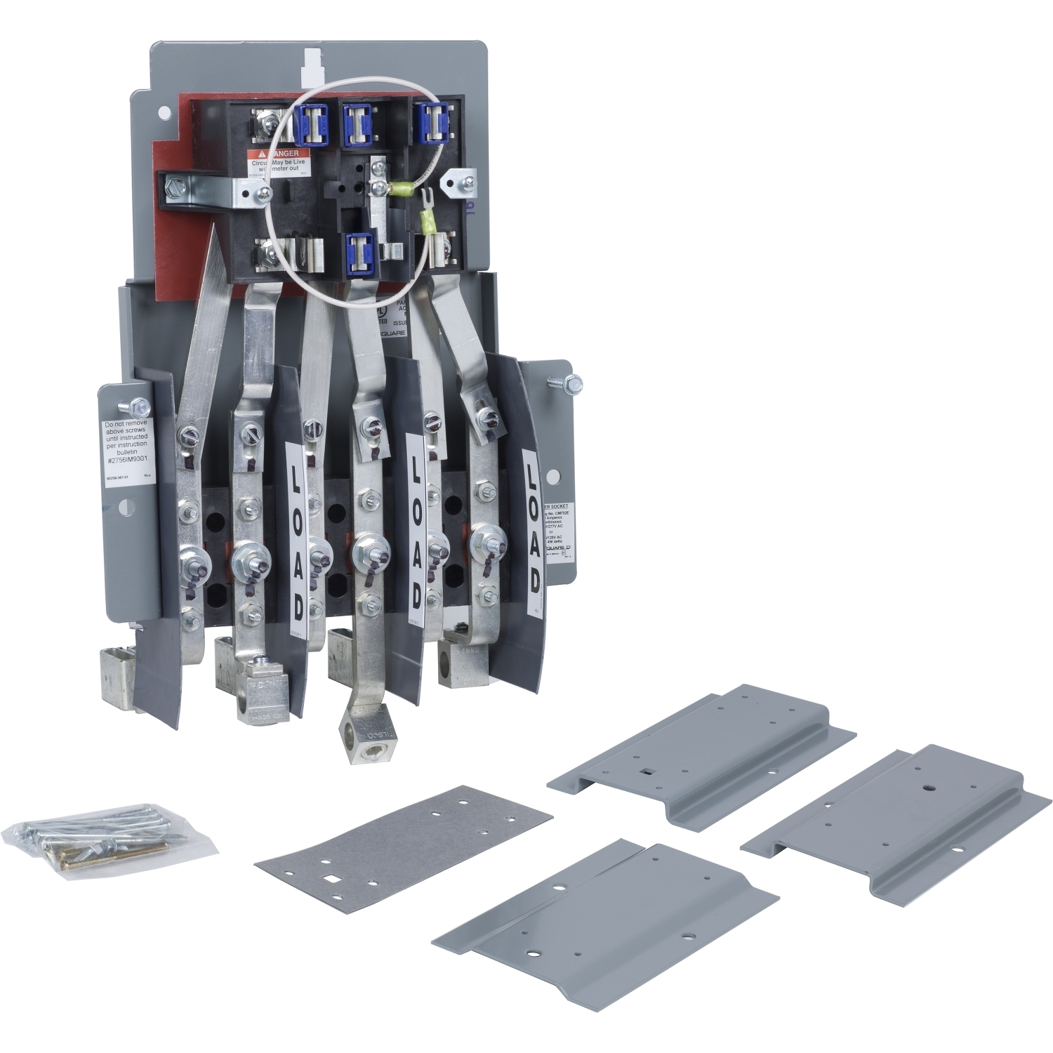 CM732E Meter Socket, Ringed, 1 Phase, 3 Wire, 7 Jaw, Solid Top, Test Block Bypass, with no release