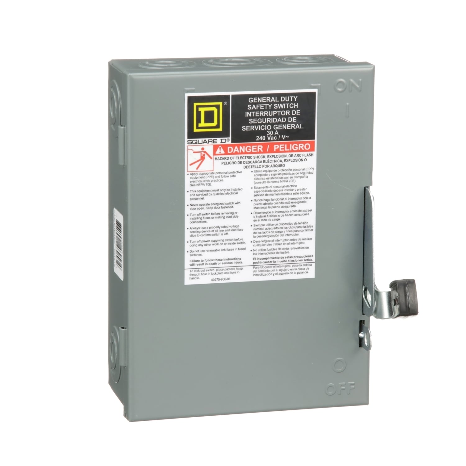 D221N E3 Series Fusible General Duty Safety Switch, 240 V AC, 30 A, 3 hp, 3PST Contact, 2 Poles