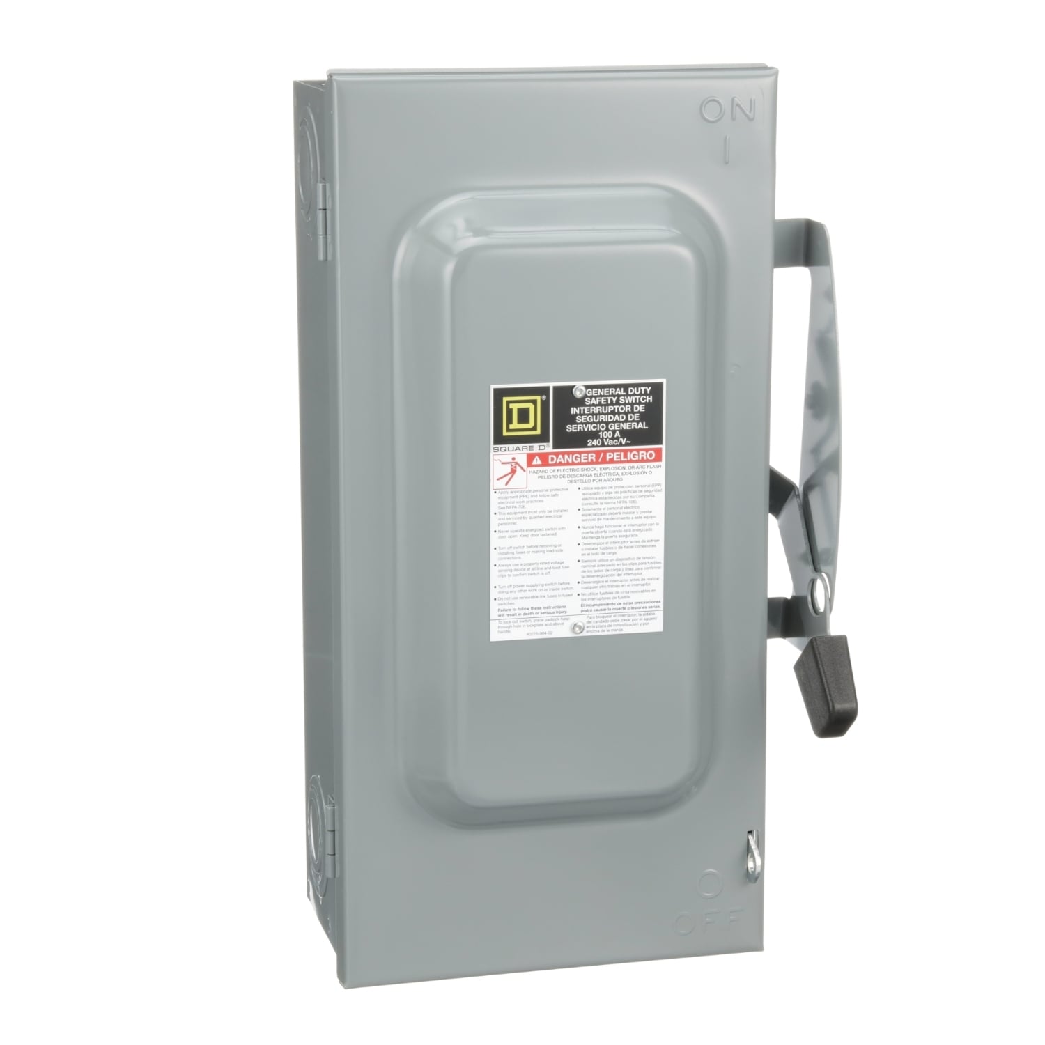 D223N F3 Series Enclosed Fusible General Duty Safety Switch, 240 V AC, 100 A, 15 to 30 hp, DPST Contact, 2 Poles