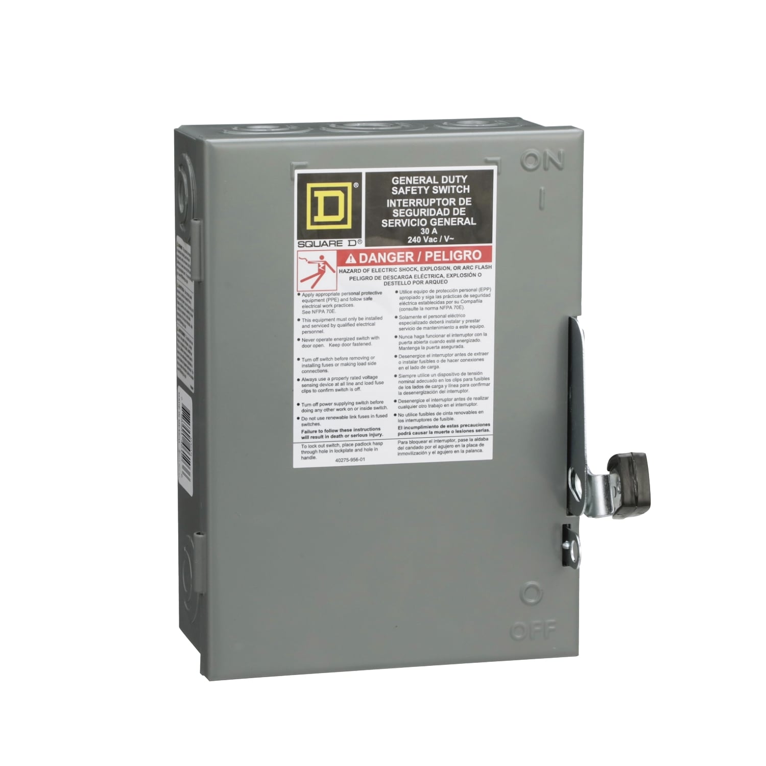 D321N E3 Series Fusible General Duty Safety Switch, 240 V AC, 30 A, 7-1/2 hp, 3PST Contact, 3 Poles