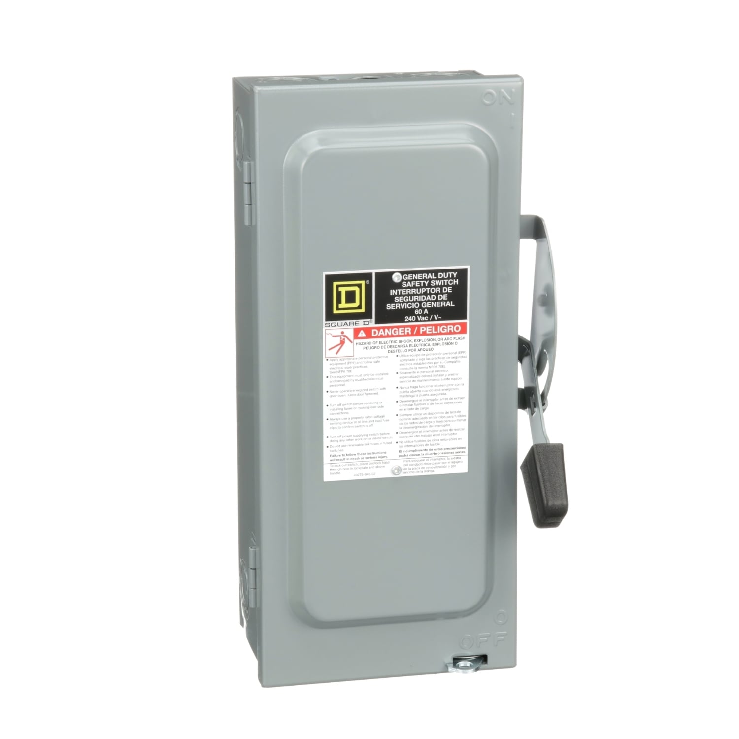 D322N F1 Series Fusible General Duty Safety Switch, 240 V AC, 60 A, 15 hp, 3PST Contact, 3 Poles
