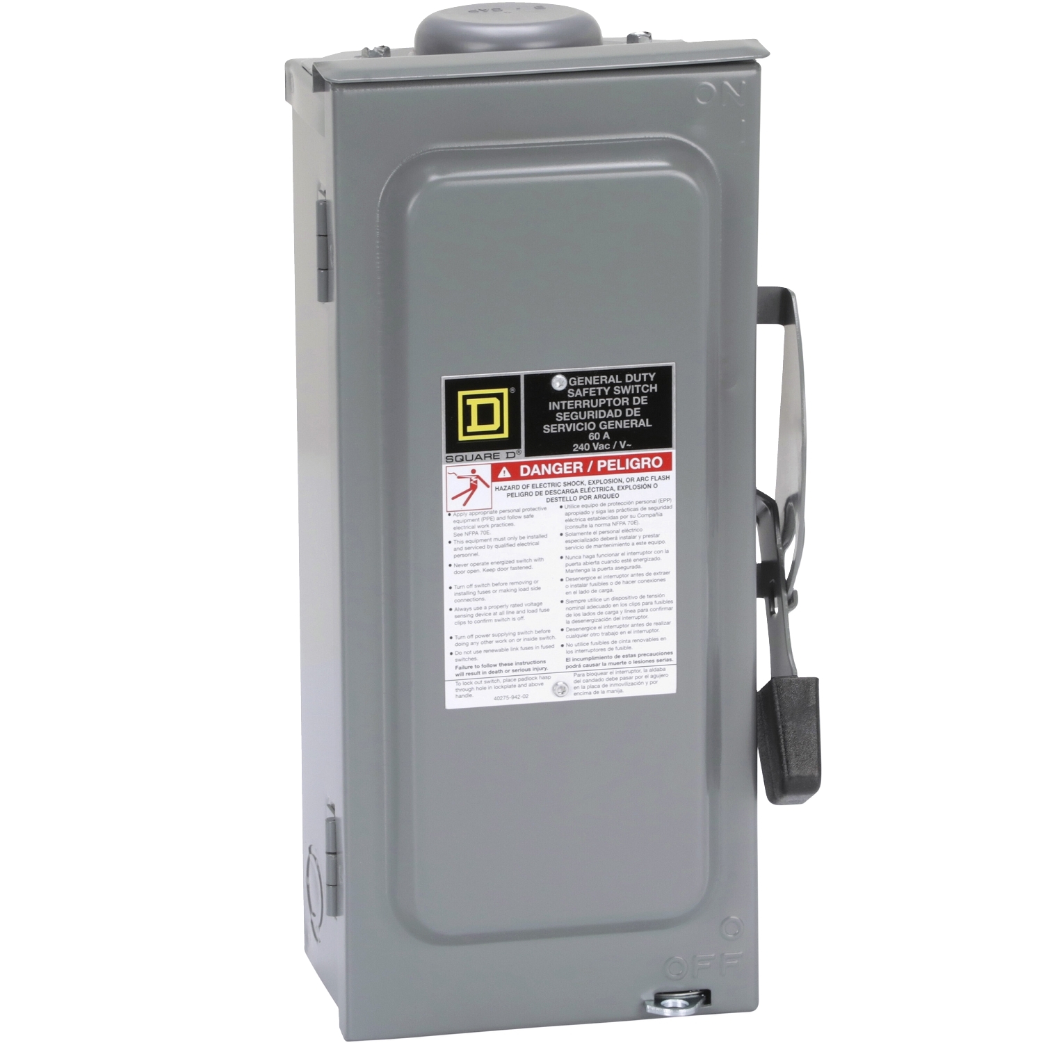 D322NRB F1 Fusible General Duty Iceproof Rainproof Safety Switch, 240 V AC, 60 A, 10 hp/15 hp, 3PST Contact, 3 Poles