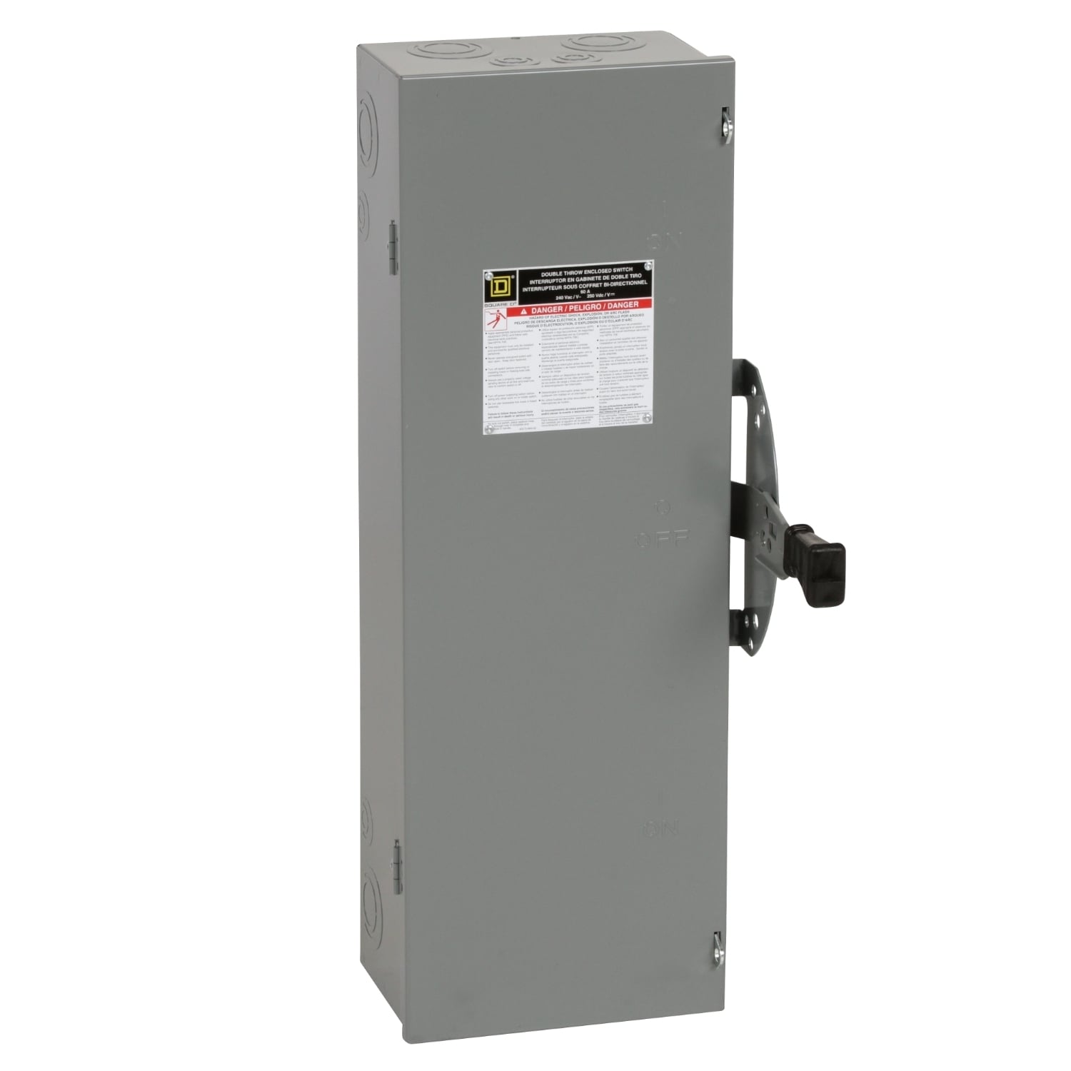 DTU222 DT Series Double Throw General Purpose Non-Fusible Safety Switch, 240 V AC/250 V DC, 60 A, 10 hp, 2 Form C DPDT Contact, 2 Poles
