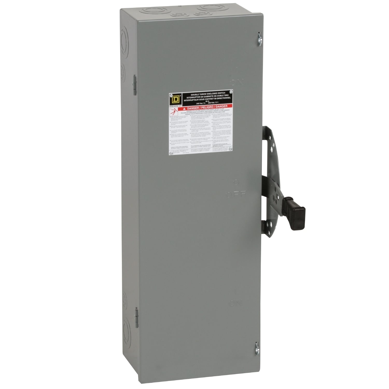 DTU322 DT Series Double Throw General Purpose Non-Fusible Safety Switch, 240 V AC/250 V DC, 60 A, 15 hp, 10 hp, 3 Form C 3PDT Contact, 3 Poles