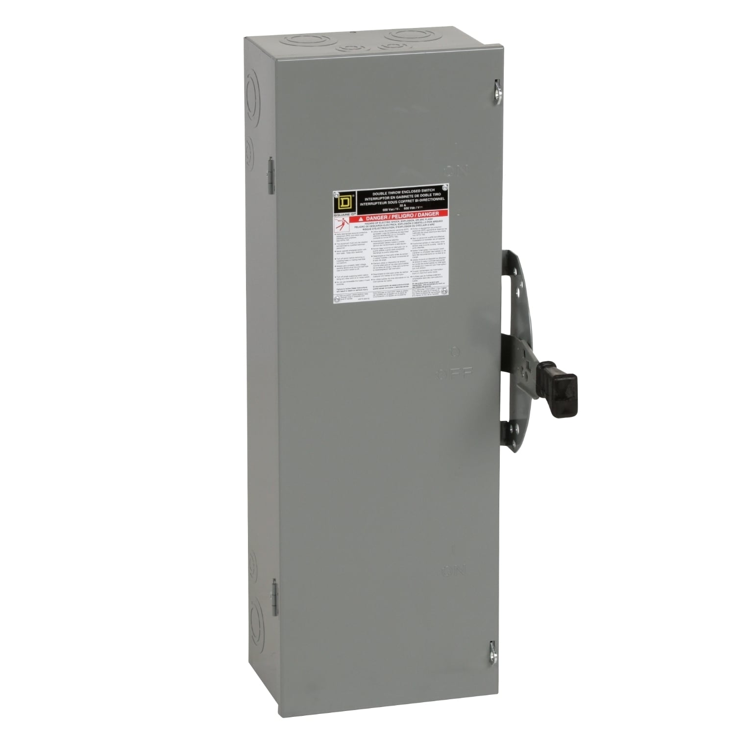 DTU361 DT Series Double Throw General Purpose Non-Fusible Safety Switch, 600 V AC/DC, 30 A, 10 hp, 15 hp, 30 hp, 3 Form C 3PDT Contact, 3 Poles