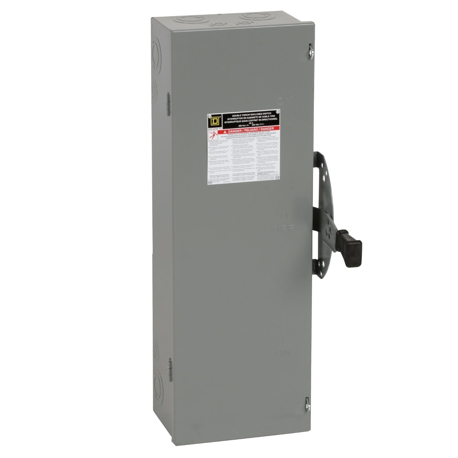 DTU362 DT Series Double Throw General Purpose Non-Fusible Safety Switch, 600 V AC/DC, 60 A, 30 hp, 60 hp, 3 Form C 3PDT Contact, 3 Poles