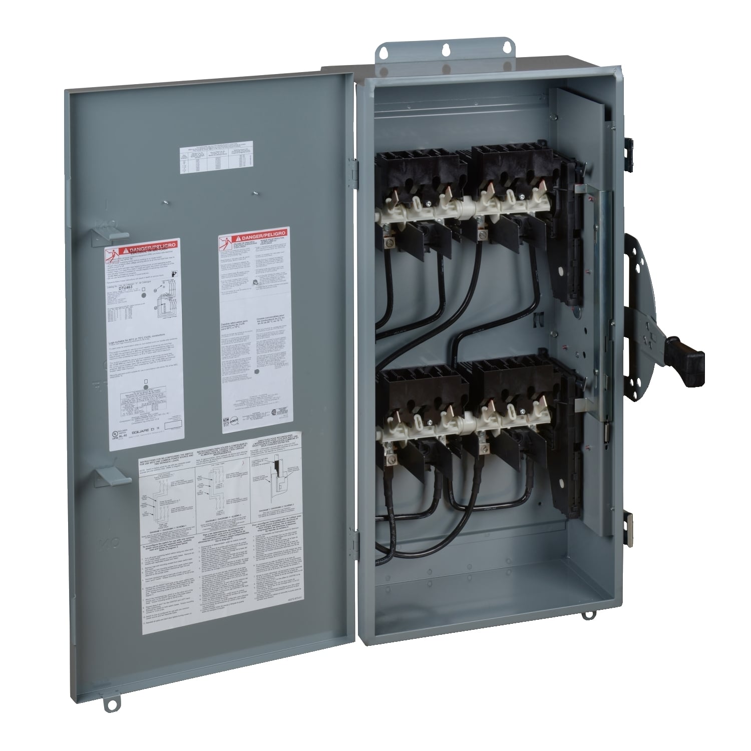 DTU463 F5 General Purpose Non-Fusible Double Throw Safety Switch, 600 V AC/DC, 100 A, 3 hp at 240 VAC, 7.5 hp at 240 VAC, 5 hp at 250 VDC, 4 Form C 4PDT Contact, 4 Poles