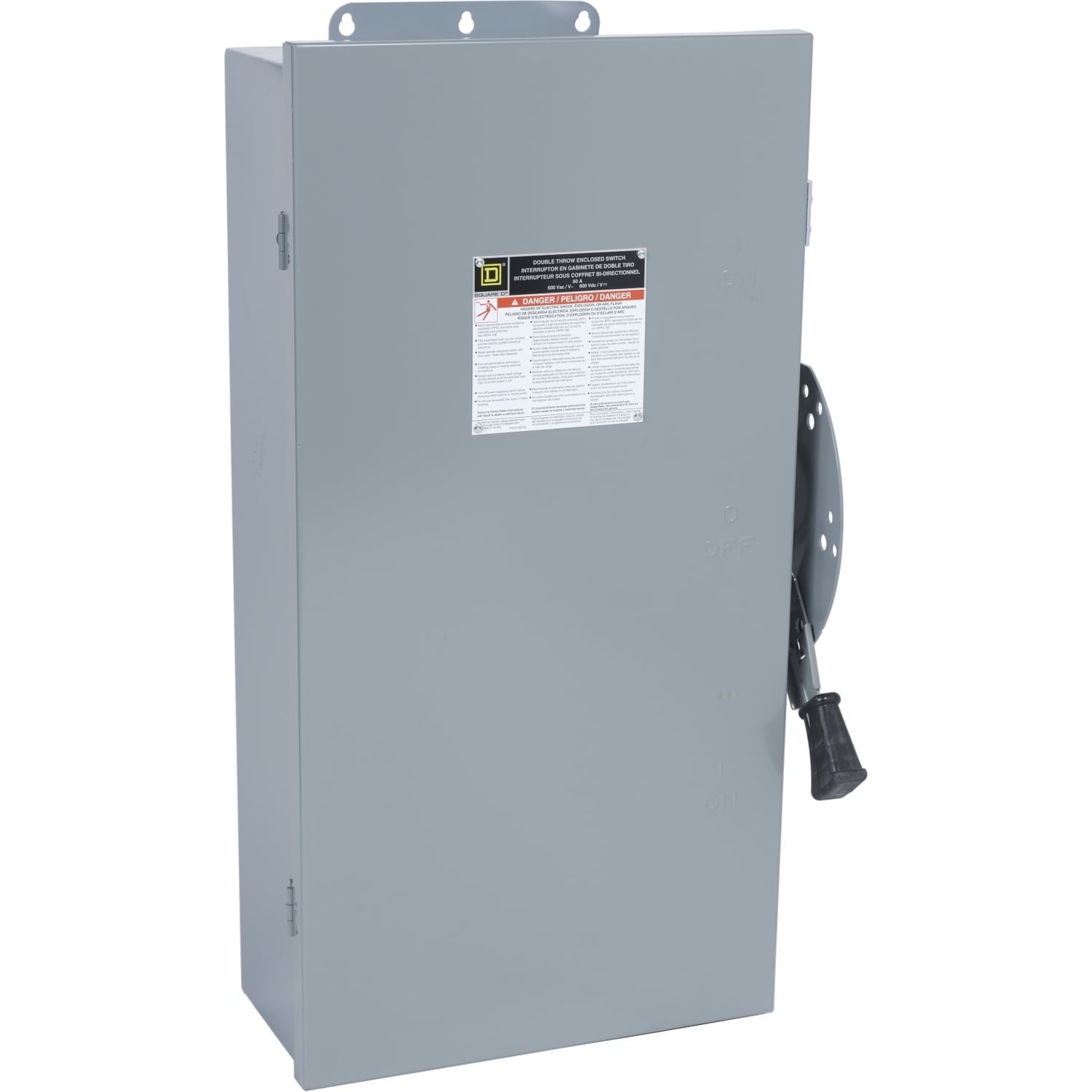 DTU463AWK F6 Dust-Tight Driptight Gasketed Non-Fusible Double Throw Safety Switch, 600 V AC/DC, 100 A, 10 hp at 240 VAC, 15 hp at 240 VAC, 10 hp at 250 VDC, 4 Poles