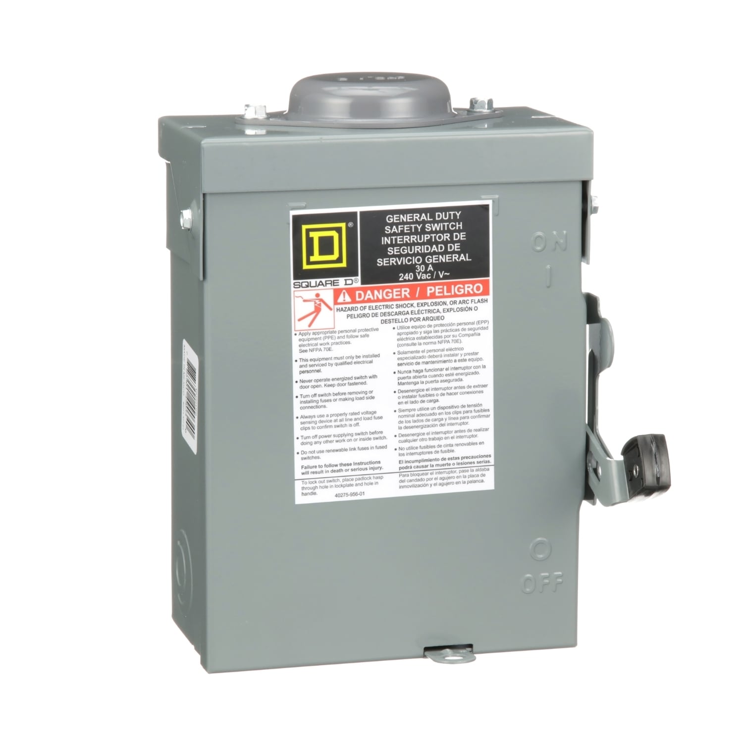 DU221RB E2 Series General Duty Non-Fusible Iceproof Rainproof Safety Switch, 240 V AC, 30 A, 3 hp, DPST Contact, 2 Poles