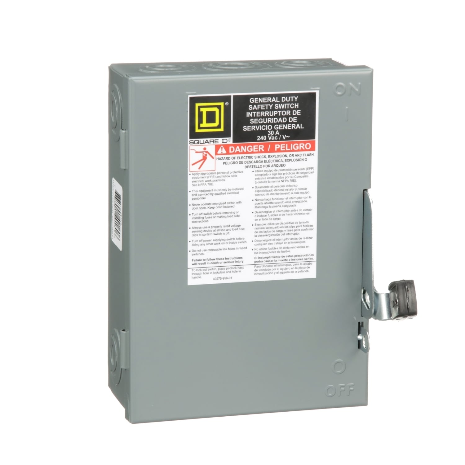 DU321 E2 Series Enclosed General Duty Non-Fusible Safety Switch, 240 V AC, 30 A, 3 hp, 7-1/2 hp, 3PST Contact, 3 Poles