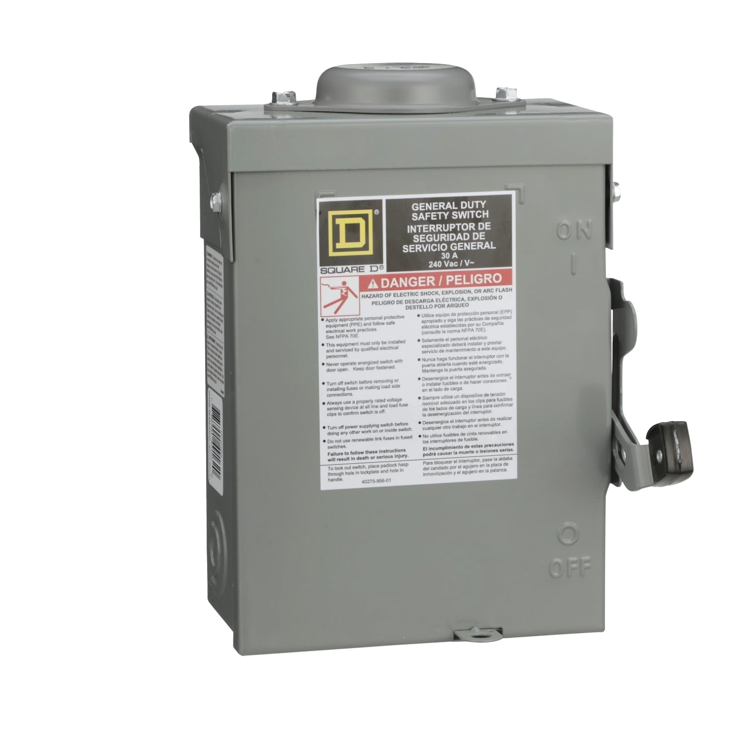 DU321RB E2 Series General Duty Non-Fusible Iceproof Rainproof Safety Switch, 240 V AC, 30 A, 7-1/2 hp, 3PST Contact, 3 Poles