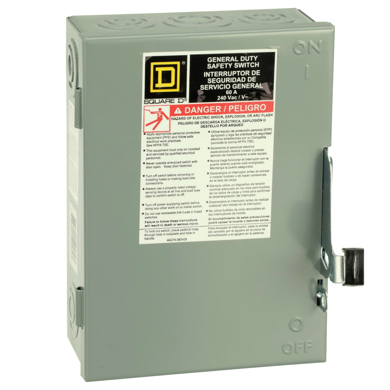 DU322 E1 Series Enclosed General Duty Non-Fusible Safety Switch, 240 V AC, 60 A, 10 to 15 hp, 3PST Contact, 3 Poles